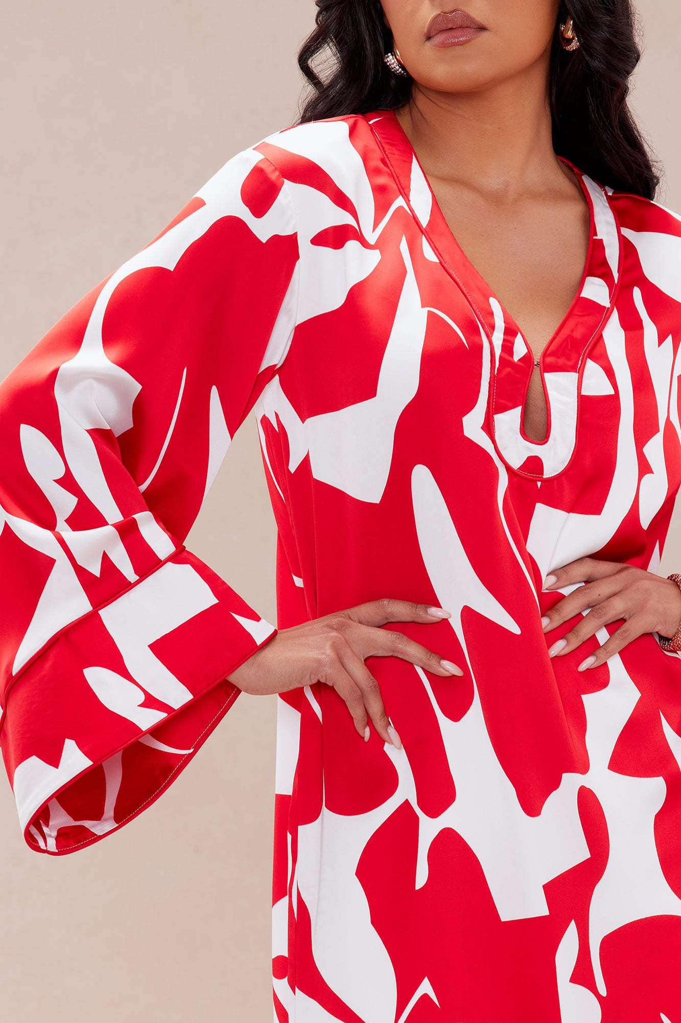 Sienna Satin Kaftan Maxi Dress - Red/combo - Image 3