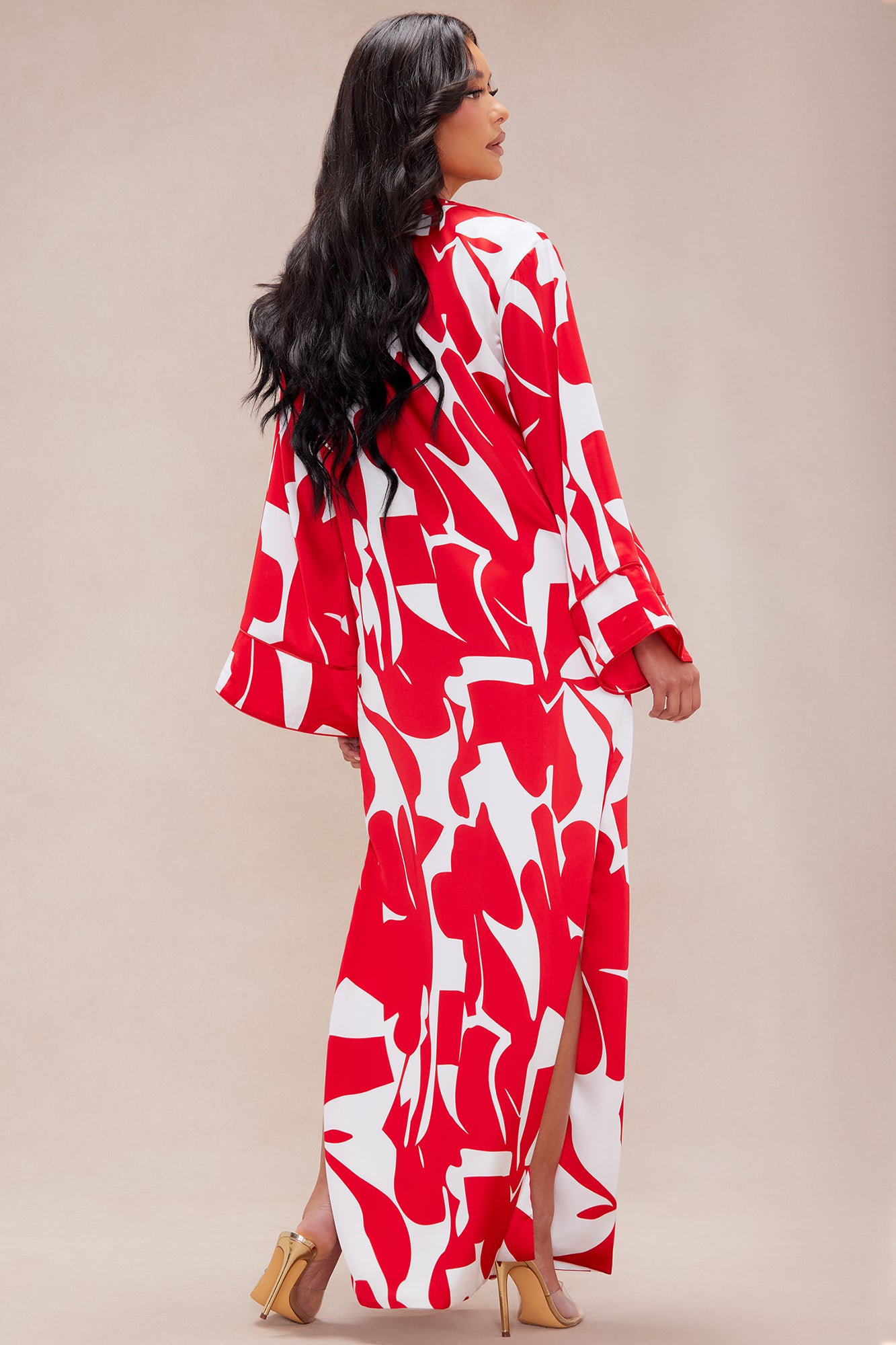 Sienna Satin Kaftan Maxi Dress - Red/combo - Image 4