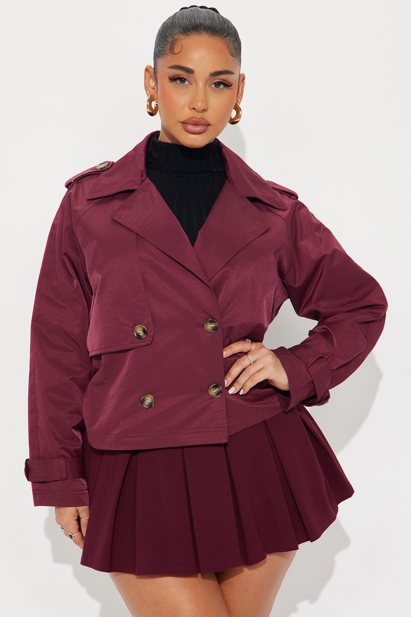 Karina Cropped Trench - Burgundy - Image 3
