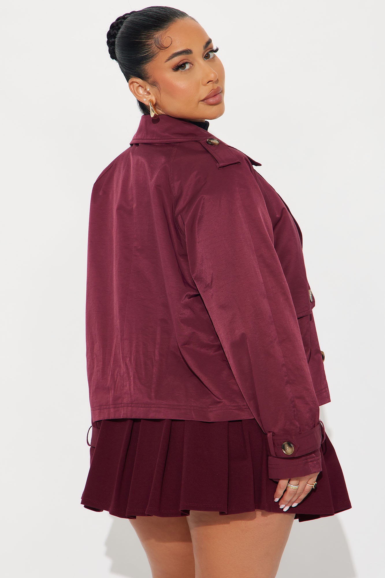 Karina Cropped Trench - Burgundy - Image 4