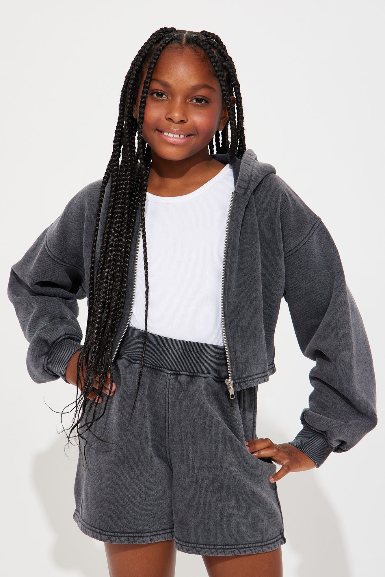 Mini On The Go Fleece Short Set - Charcoal - Image 3
