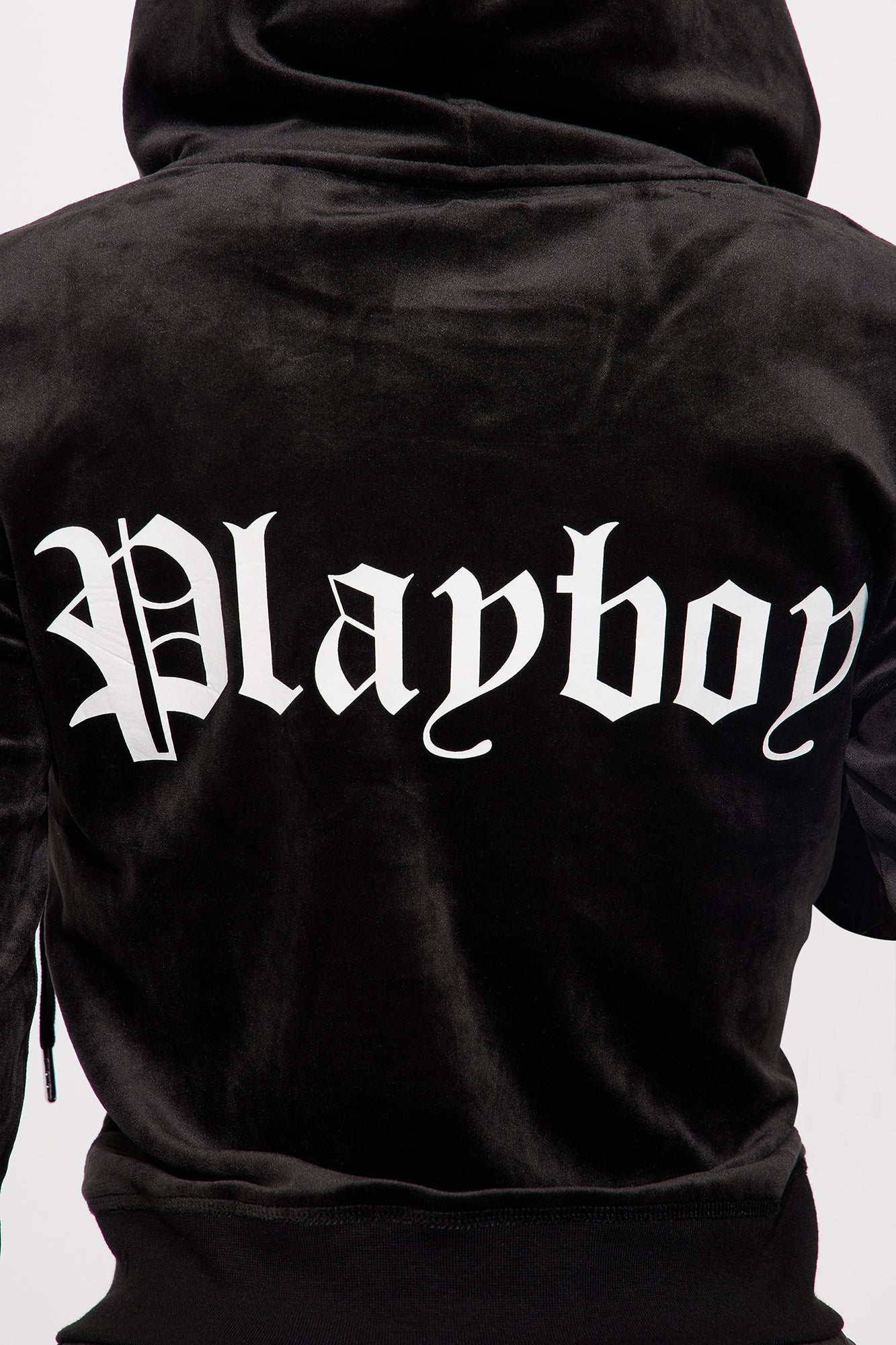 Velour Playboy Zip Font Hoodie - Black - Image 4