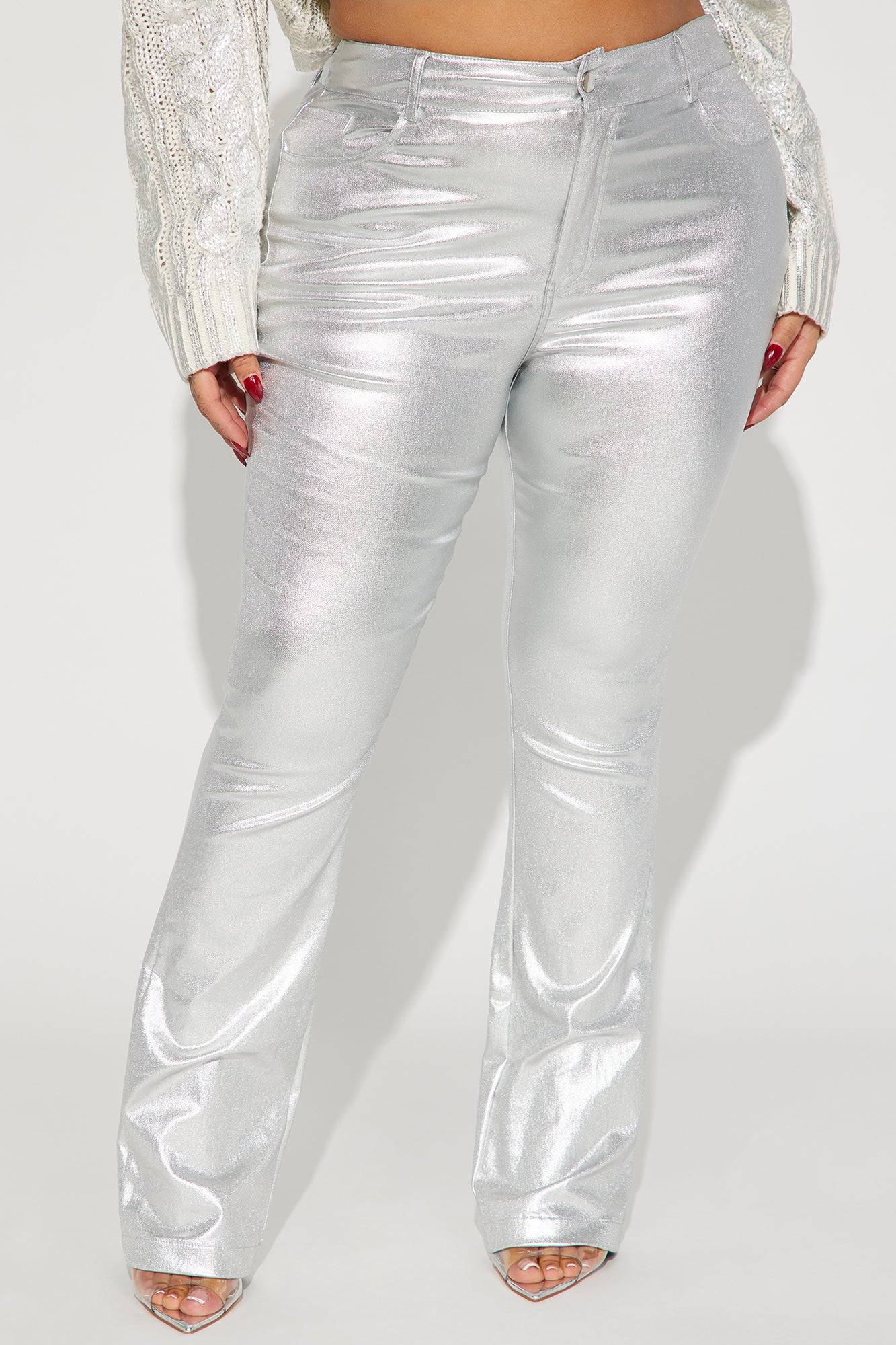 Behind The Flash Metallic Flare Pant - Silver - Image 6