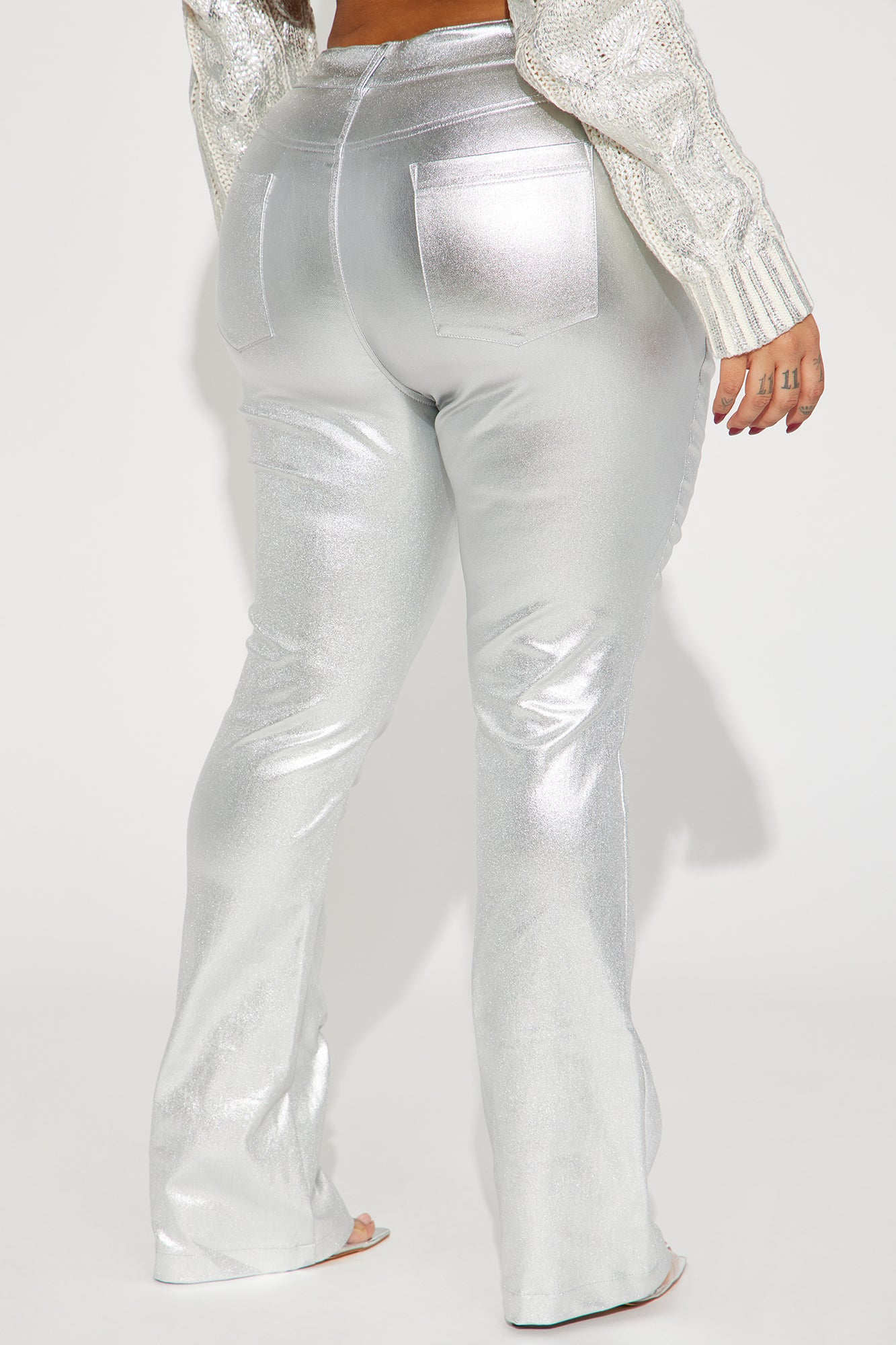 Behind The Flash Metallic Flare Pant - Silver - Image 7
