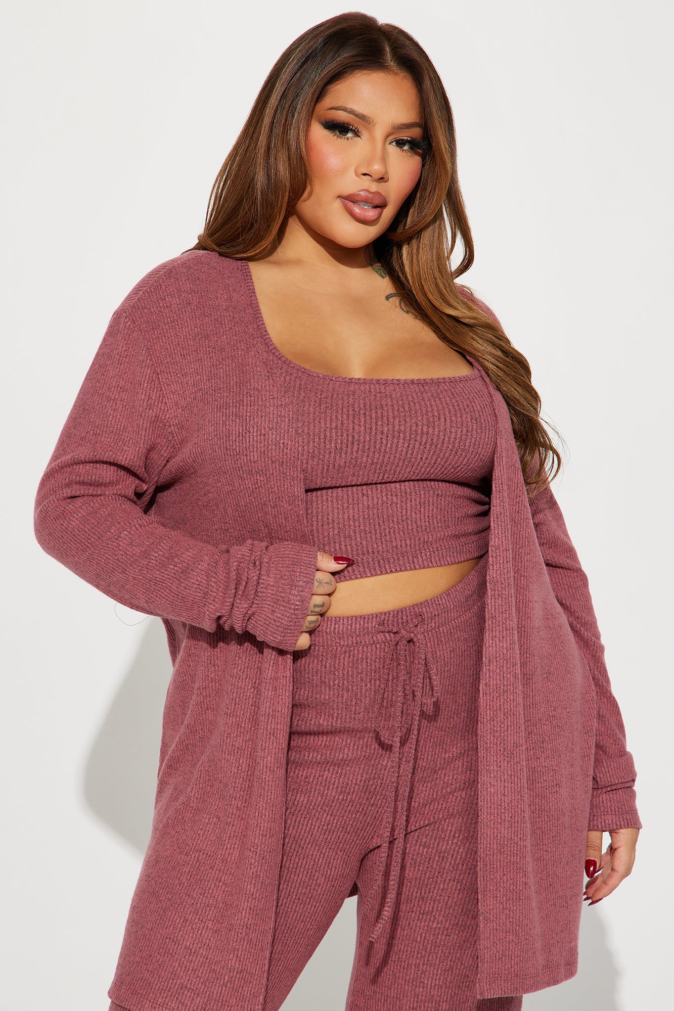 Calm N Cozy 3 Piece Pant Set - Mauve - Image 5