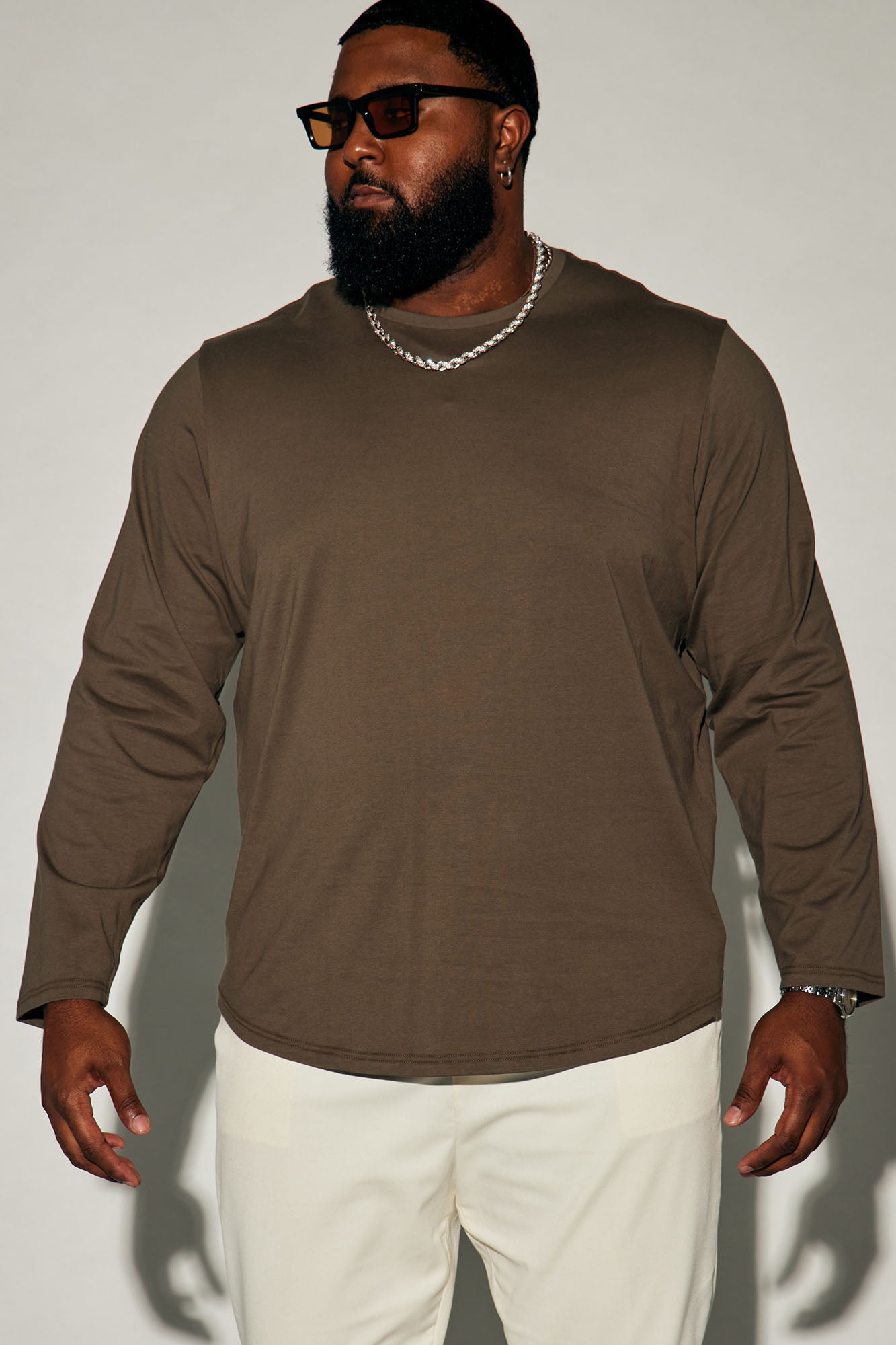 Essential Long Sleeve Scallop Tee - Olive - Image 9