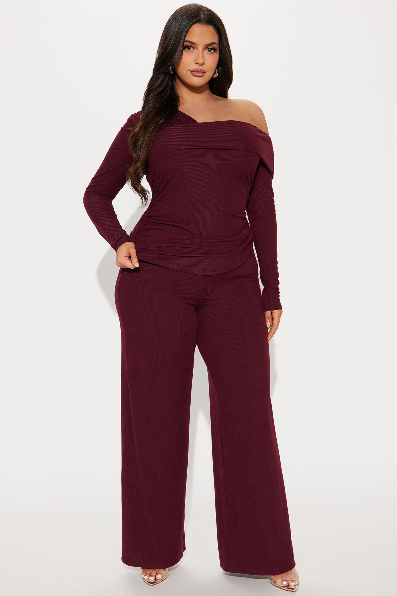 Isla Off Shoulder Pant Set - Burgundy - Image 4