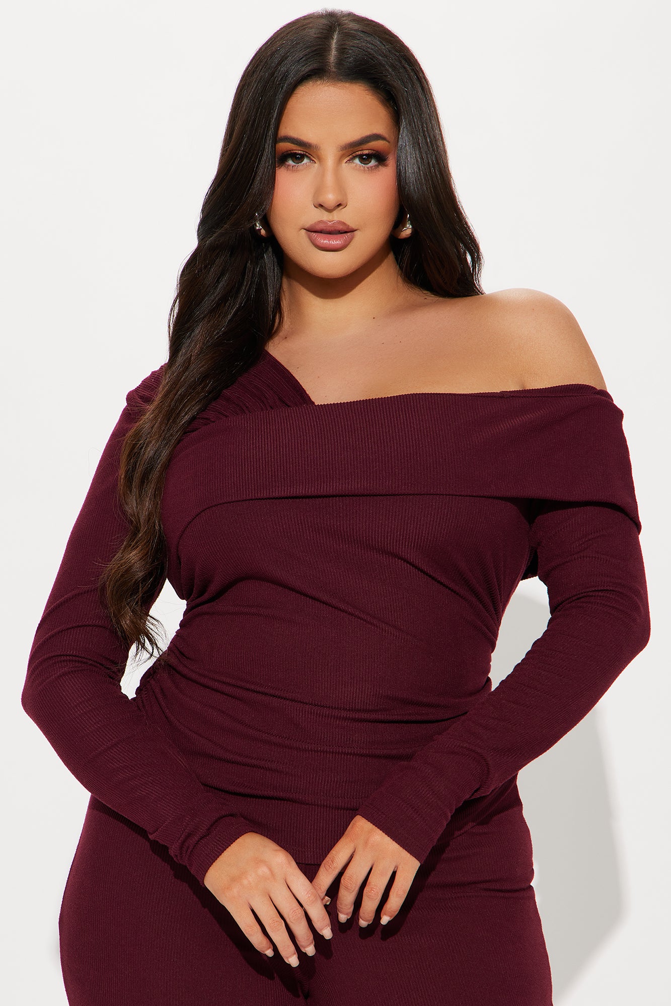 Isla Off Shoulder Pant Set - Burgundy - Image 5