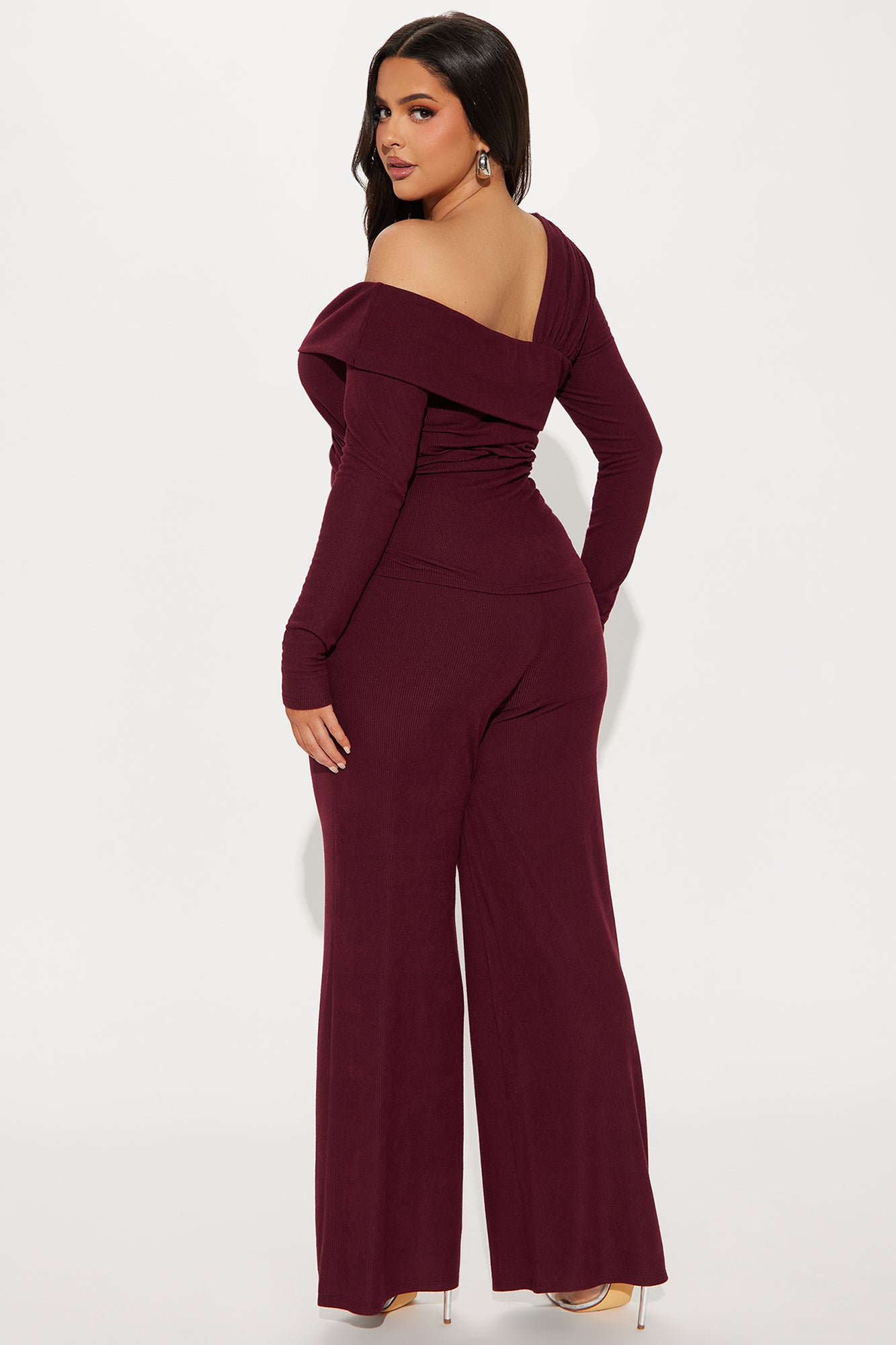 Isla Off Shoulder Pant Set - Burgundy - Image 6
