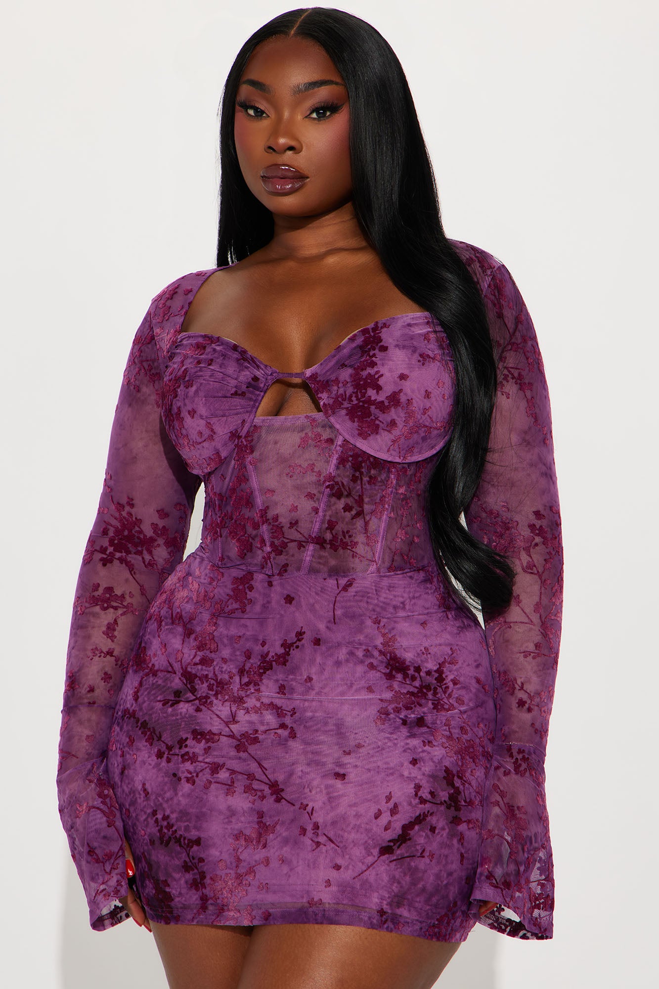 Riley Mesh Mini Dress - Plum - Image 5