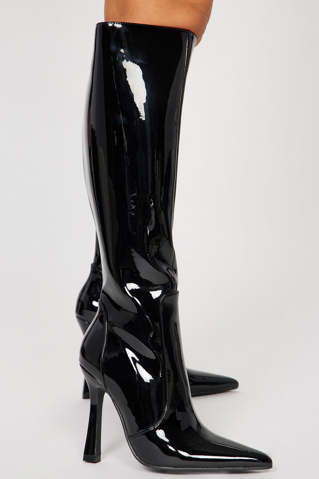 Big City Girl Knee High Heeled Boots - Black - Image 3
