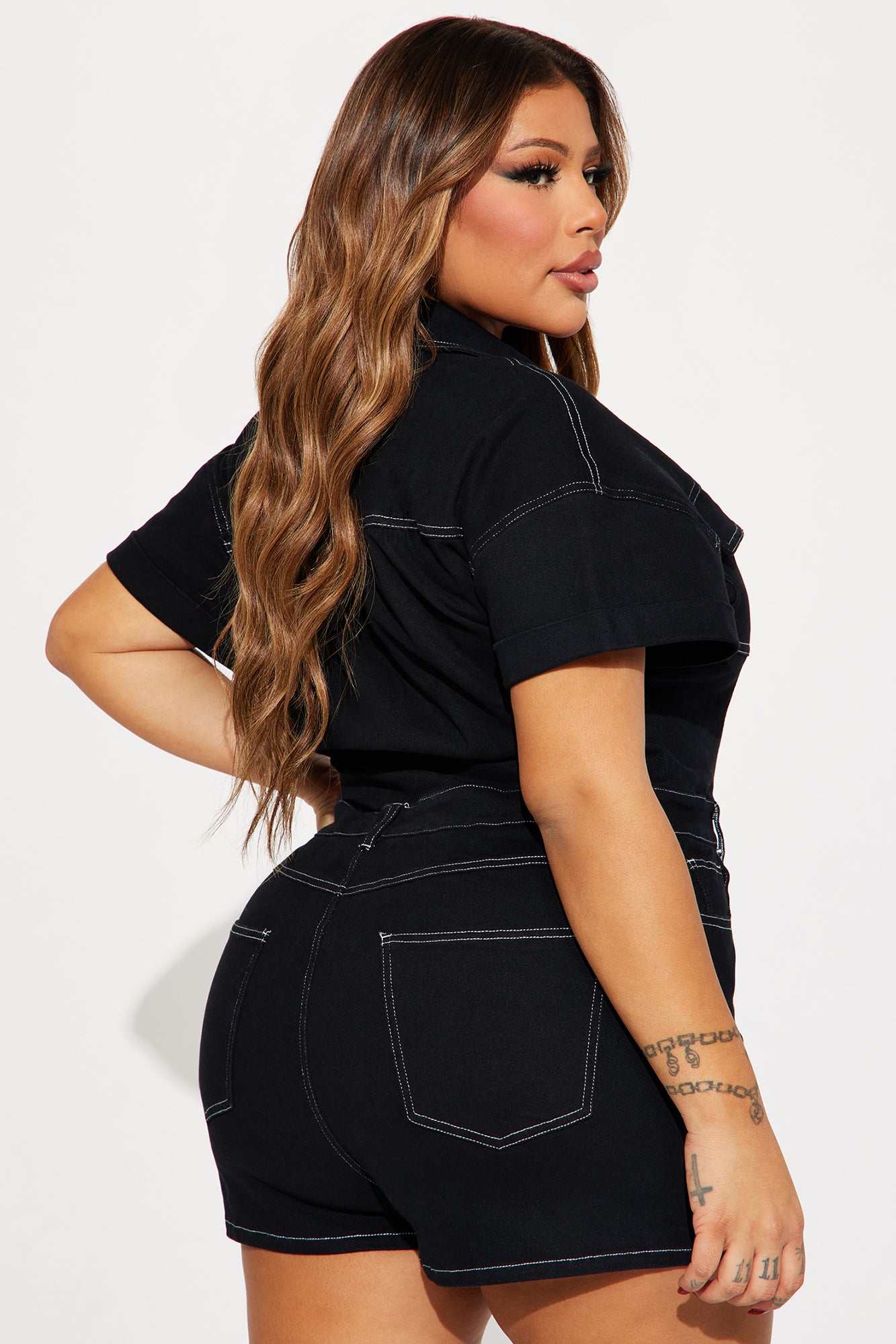 Talk To Me Denim Romper - Black/White - Image 7