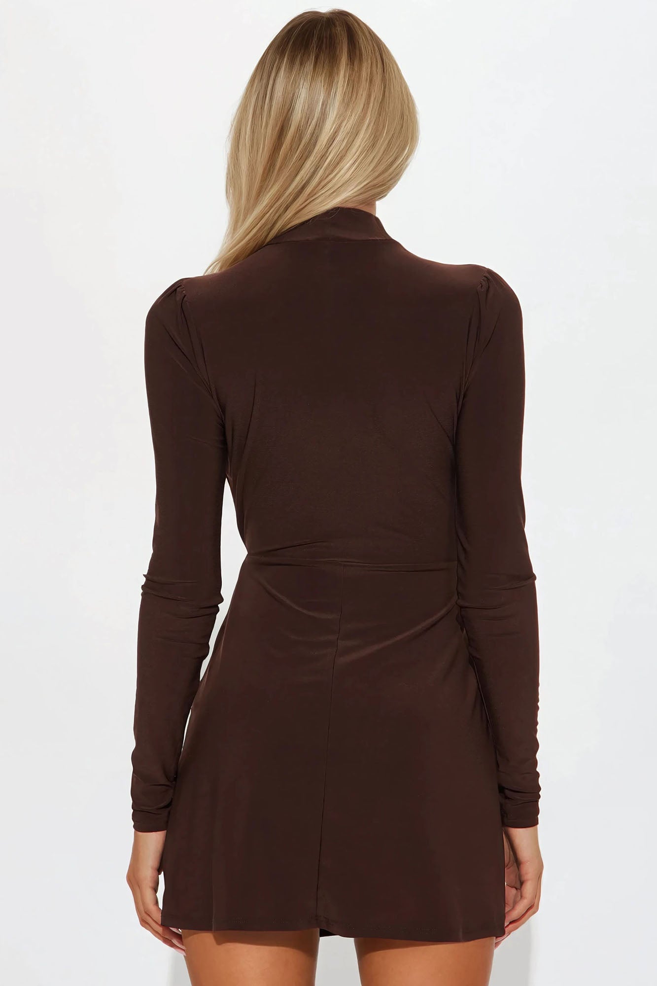 Zarina Wrap Mini Dress - Chocolate - Image 3