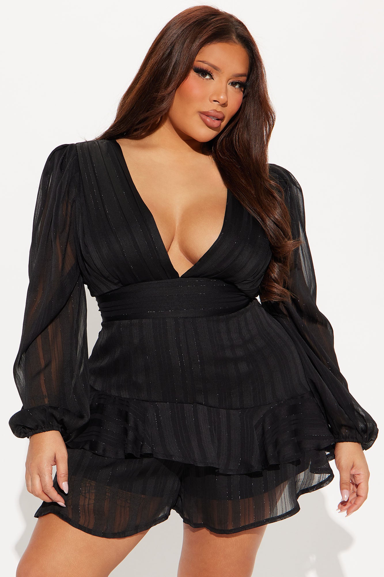 Very Demure Satin Romper - Black - Image 4
