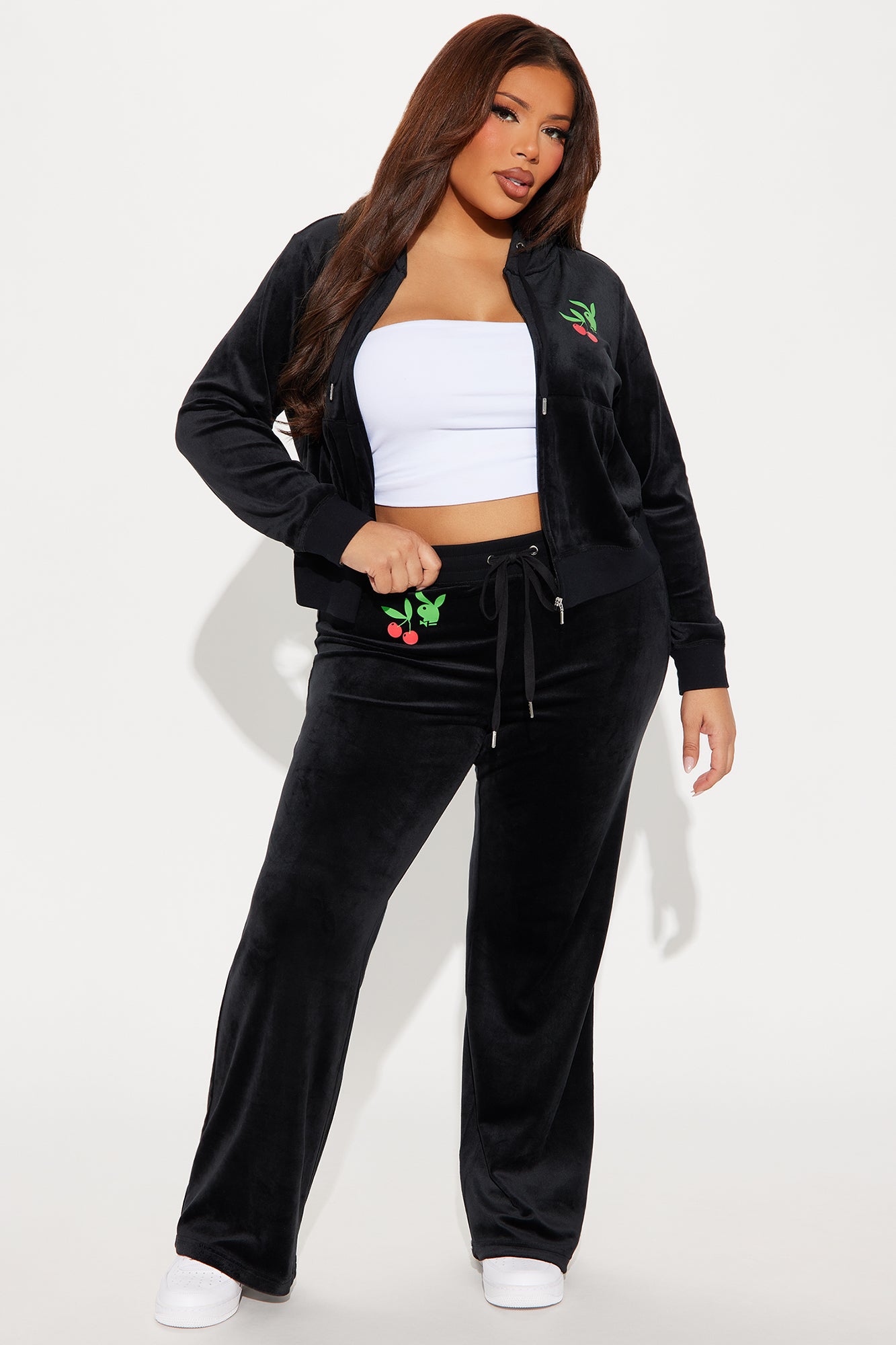 Playboy Cherry Velour Wide Leg Pant - Black - Image 7