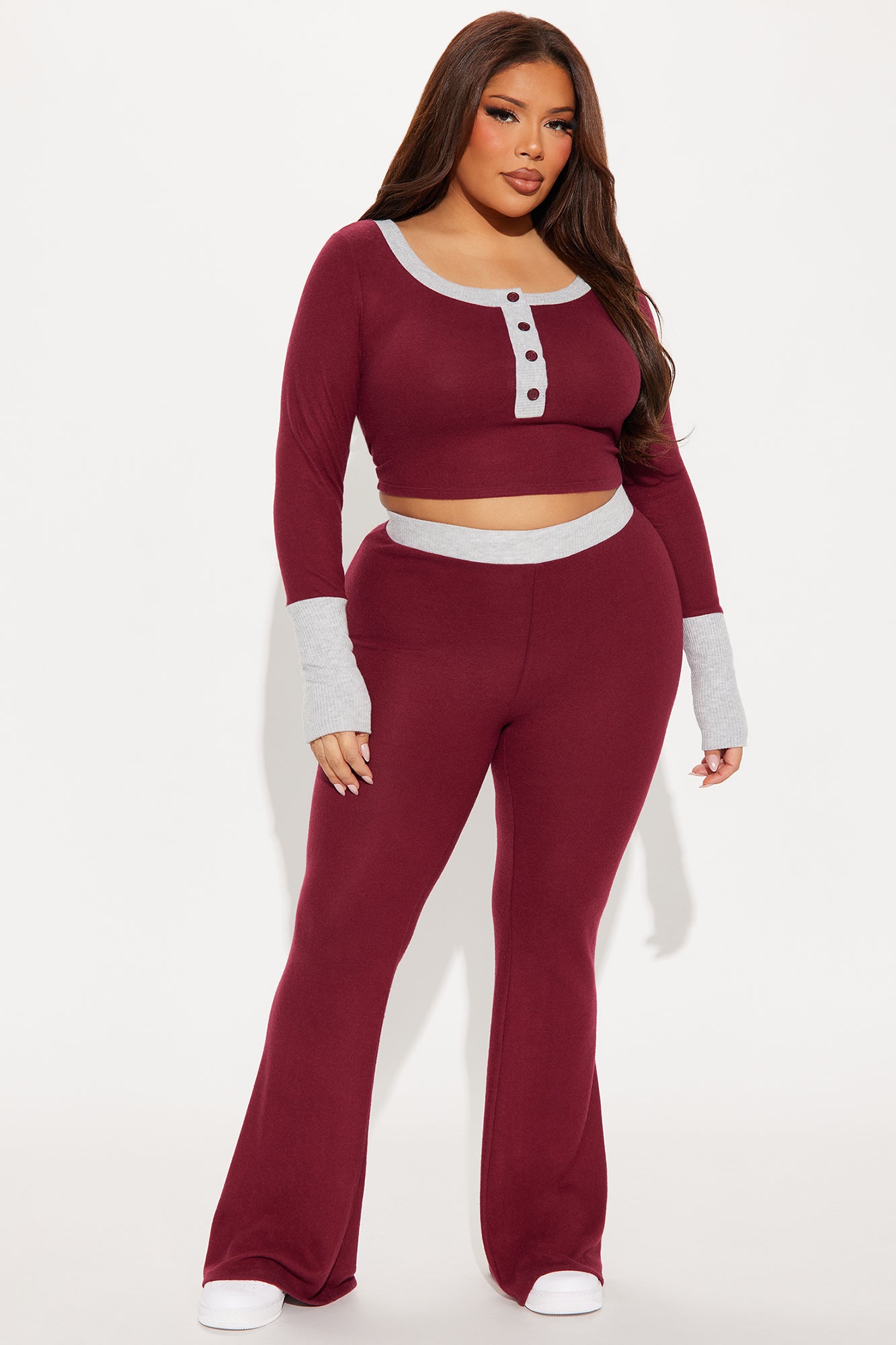 Easy Everyday Flare Pant Set - Burgundy/combo - Image 4