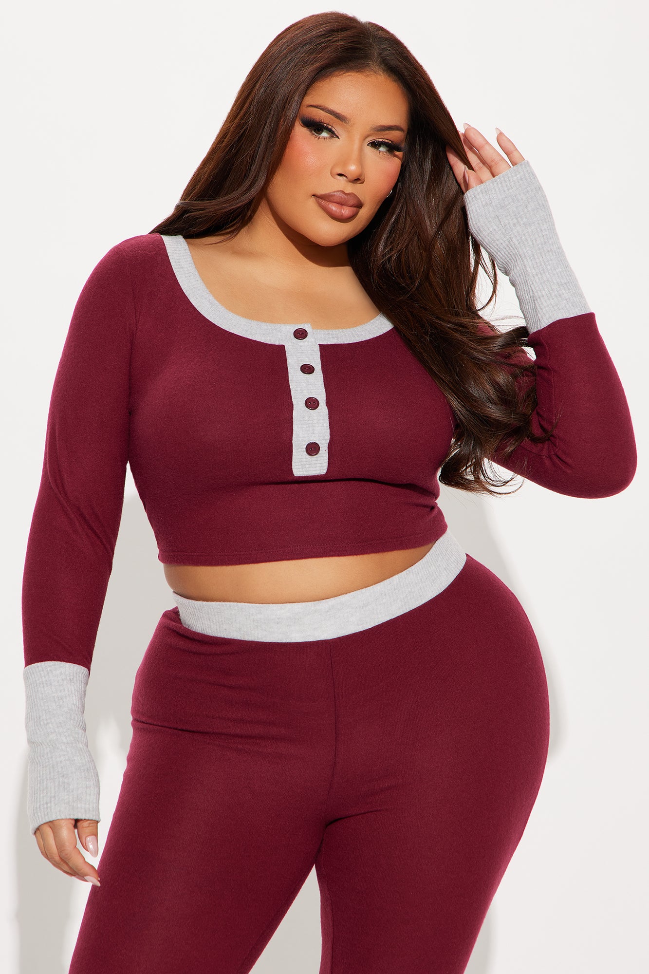 Easy Everyday Flare Pant Set - Burgundy/combo - Image 5