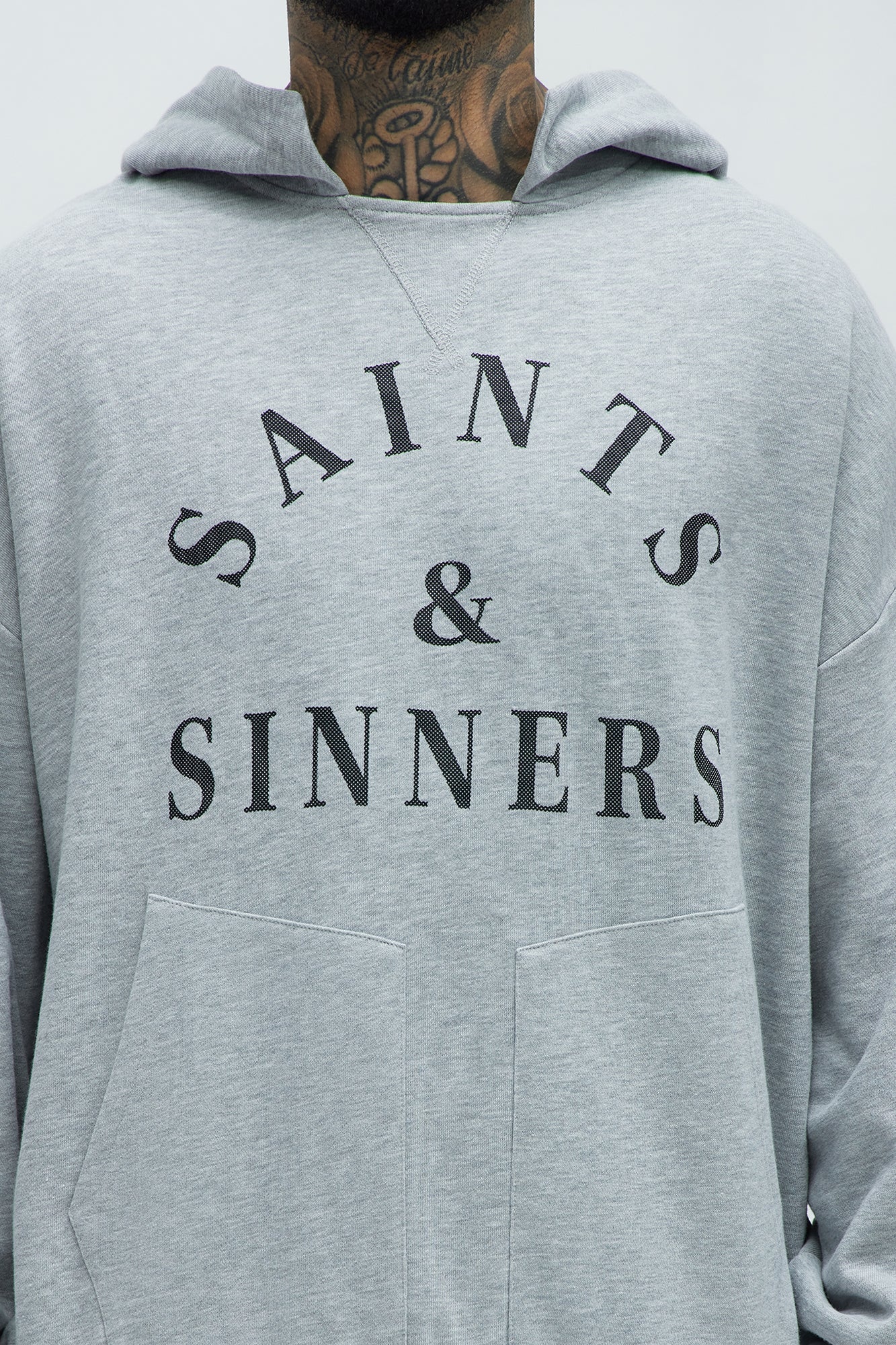 Tyson Saints And Sinners Oversized Hoodie - Heather Grey - Image 4