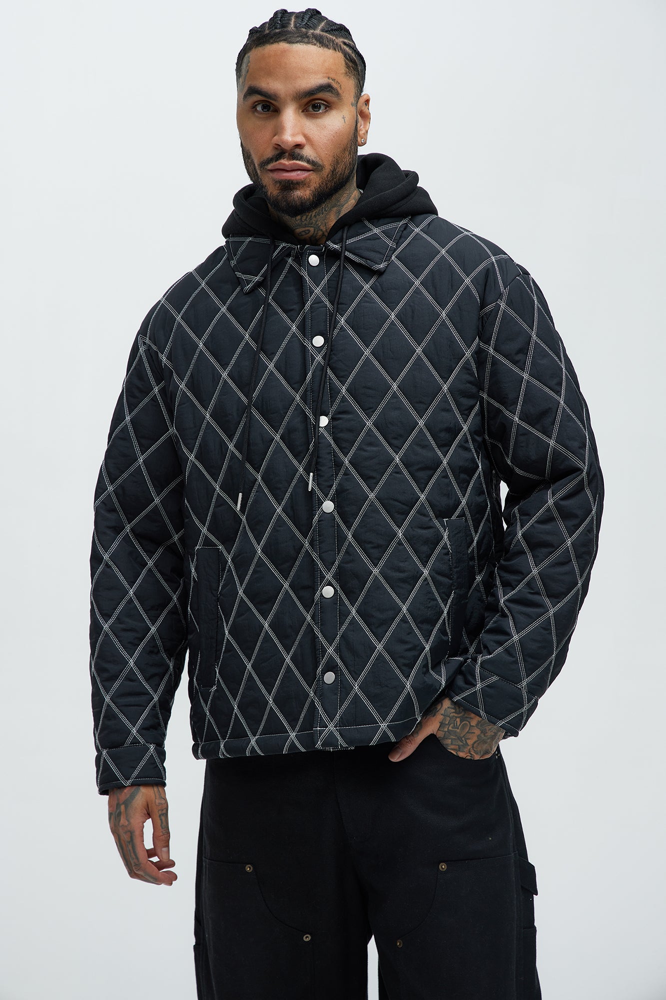 Wait Right Here Quilted Hooded Jacket - Black/combo - Image 3