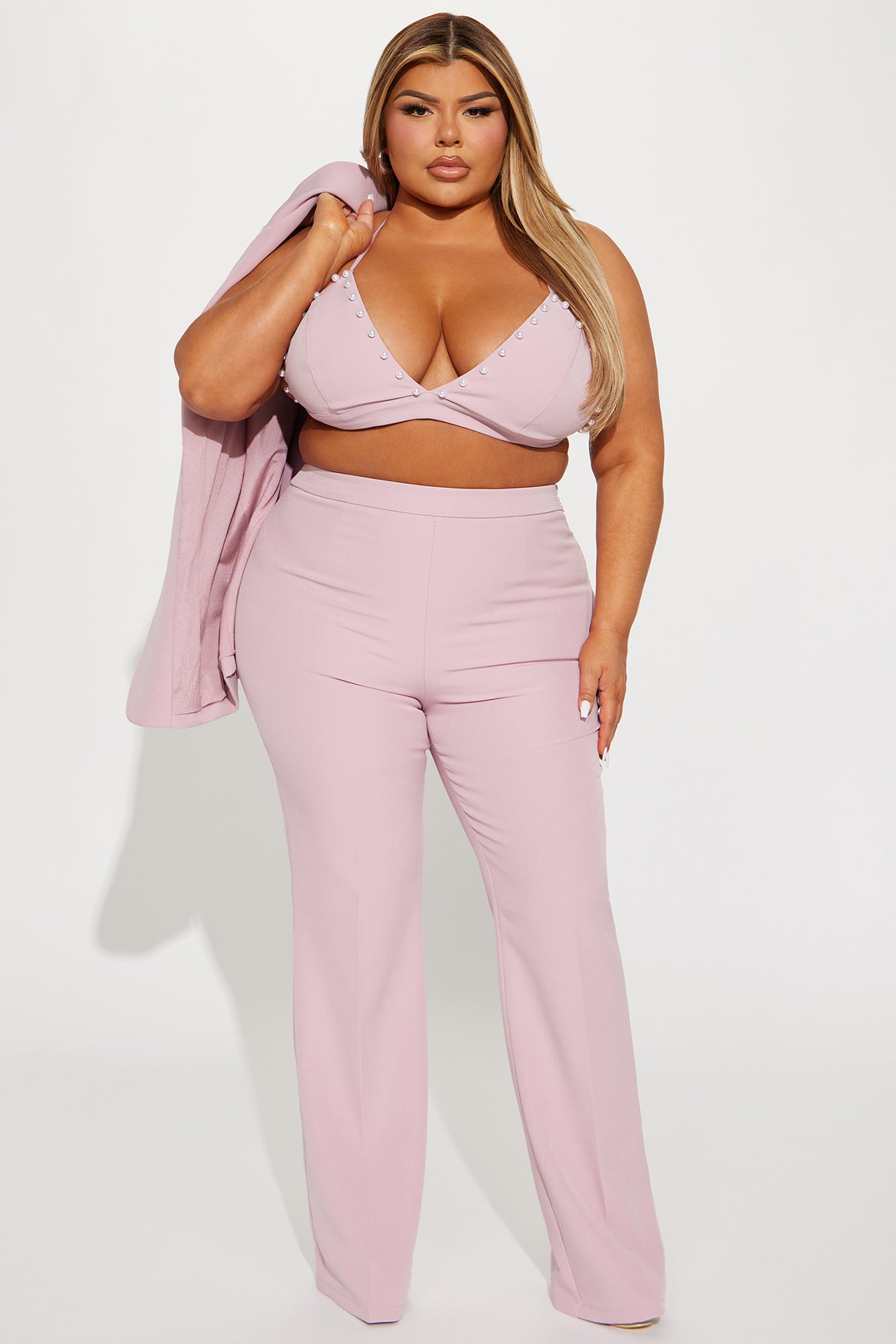 Pamela Pearl 3 Piece Blazer Pant Set - Blush - Image 6