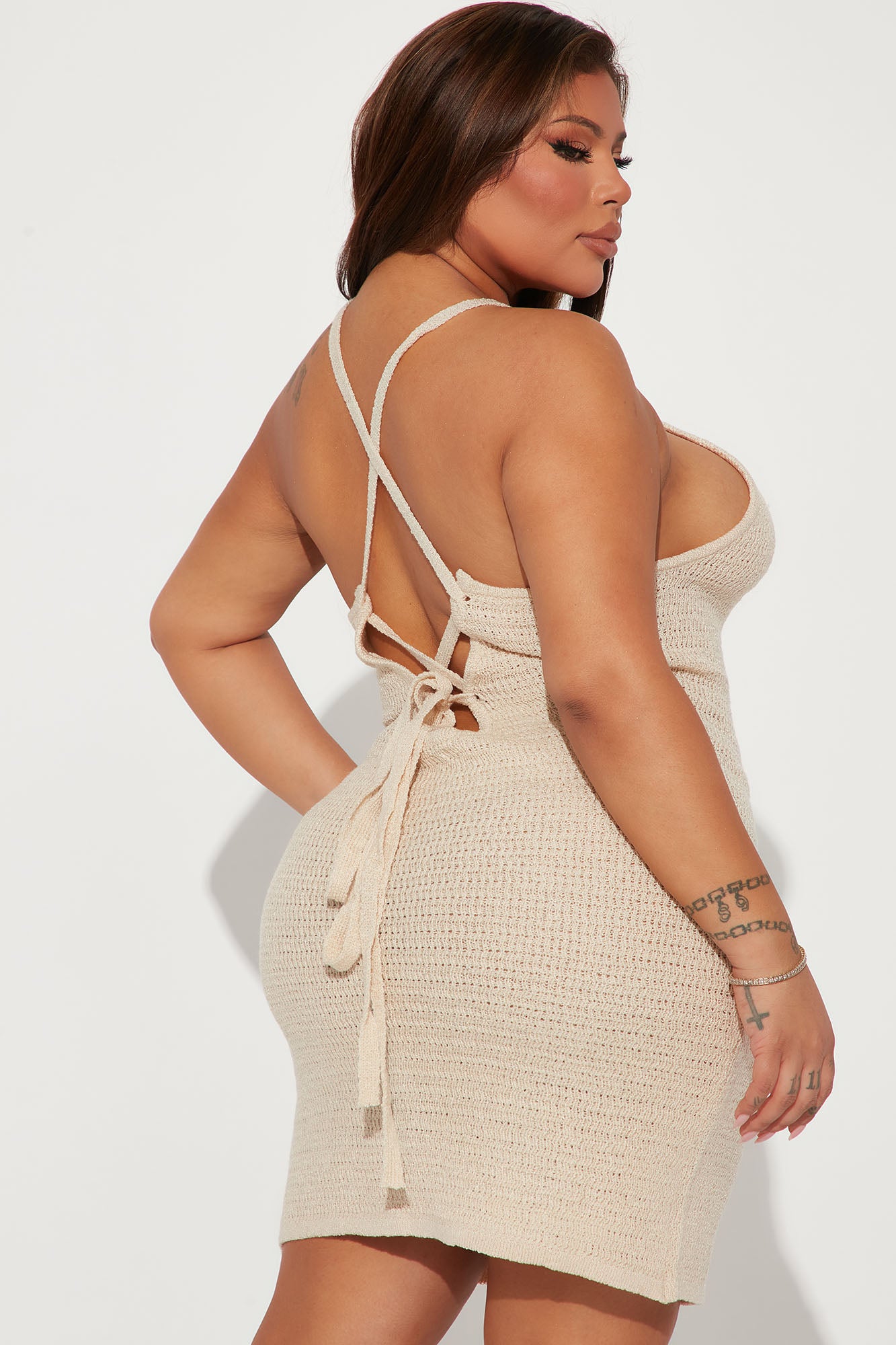 Bahamas Mama Crochet Mini Dress - Beige - Image 6