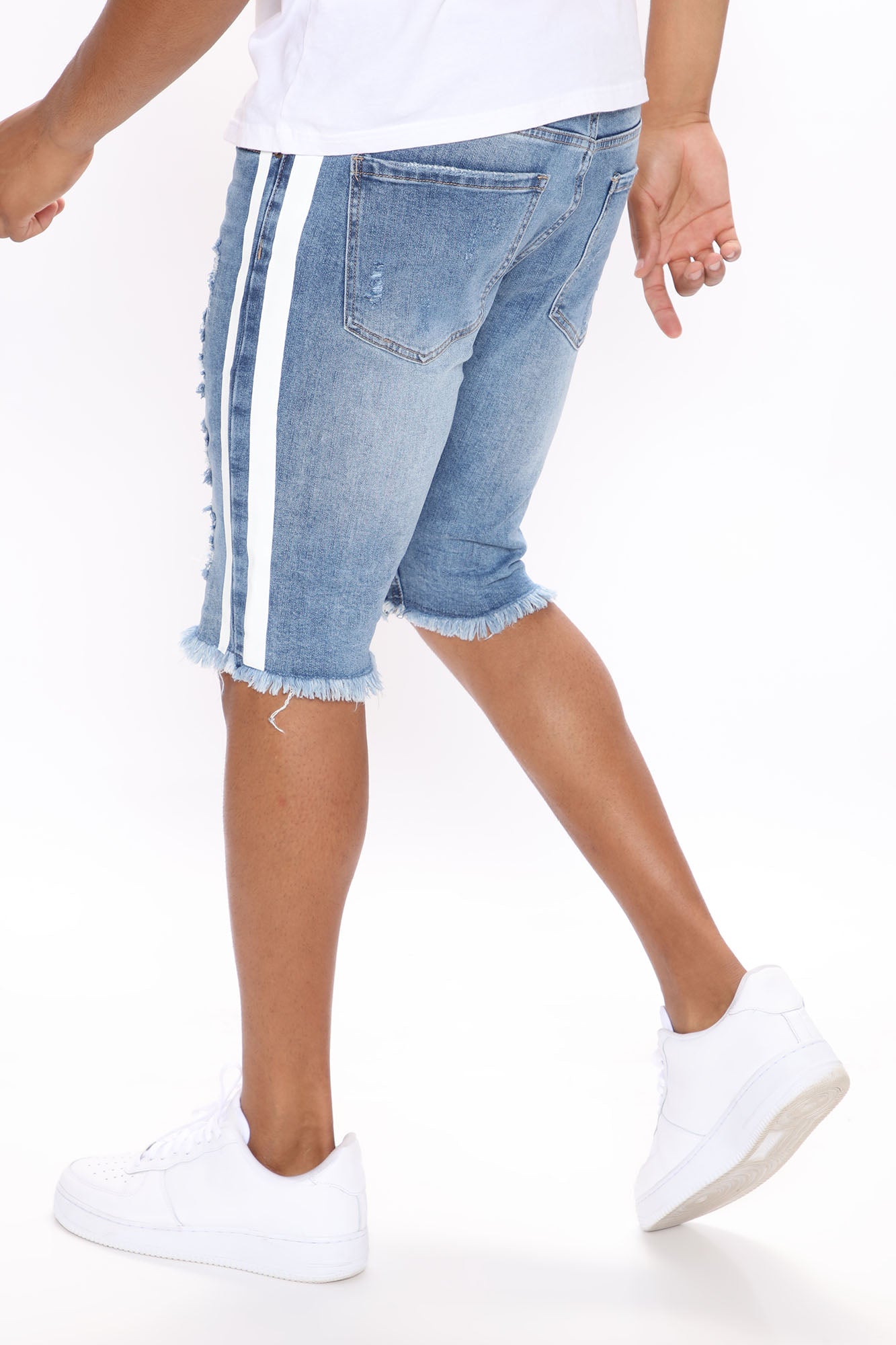 Picture Me Rollin Striped Denim Shorts - Medium Wash - Image 4