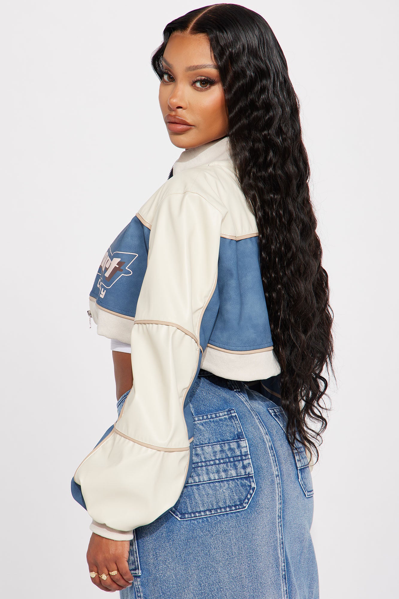 Sporty Spice Faux Leather Cropped Jacket - Taupe/combo - Image 3