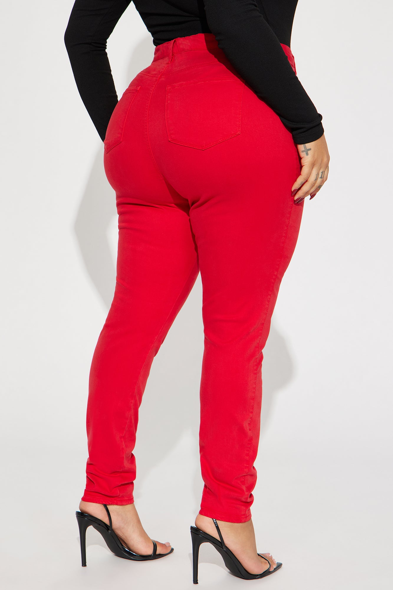 Classic Color High Waist Skinny Jeans - Red - Image 6