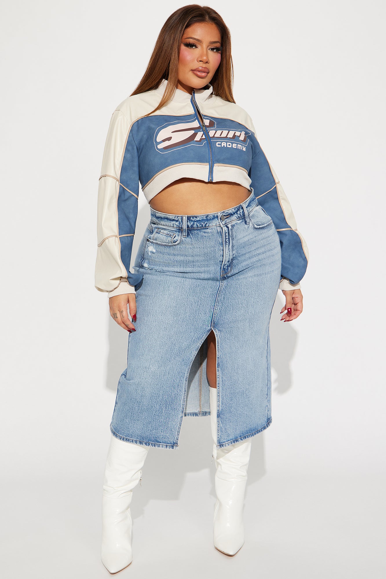 Sporty Spice Faux Leather Cropped Jacket - Taupe/combo - Image 5