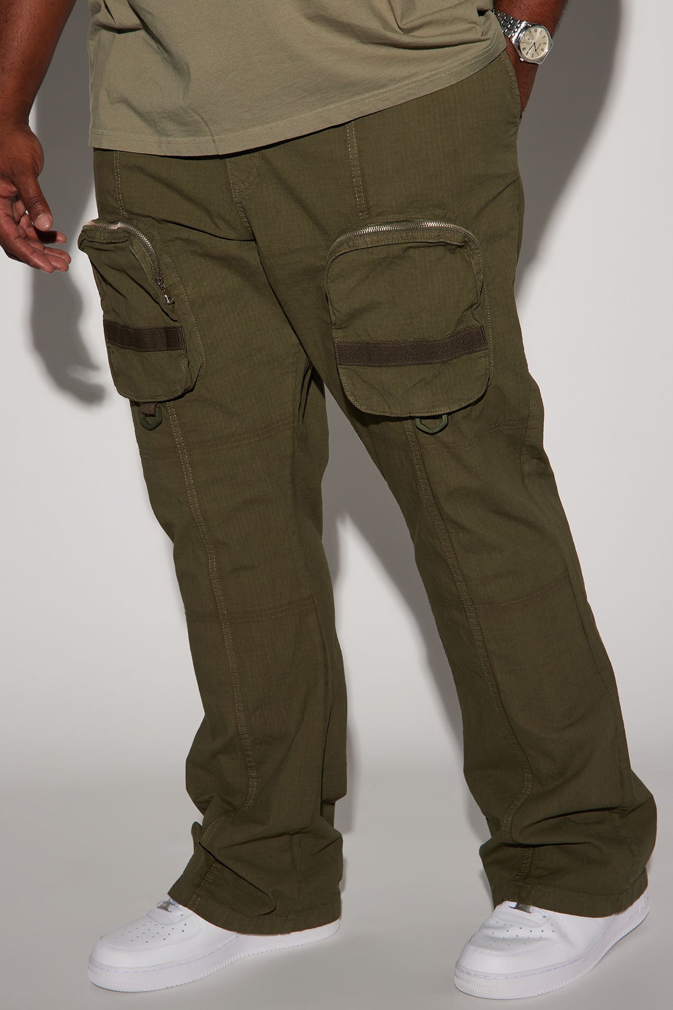 Do It Anyway Stacked Slim Flare Pants - Olive - Image 6