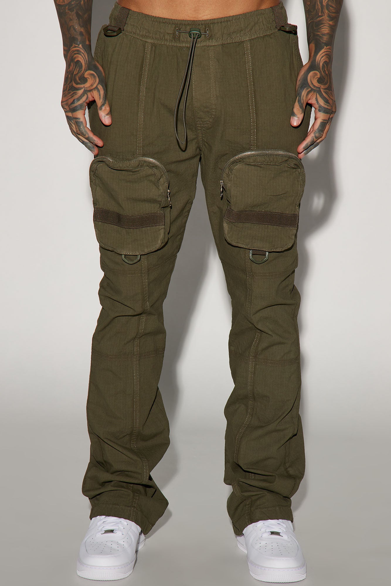 Do It Anyway Stacked Slim Flare Pants - Olive - Image 4