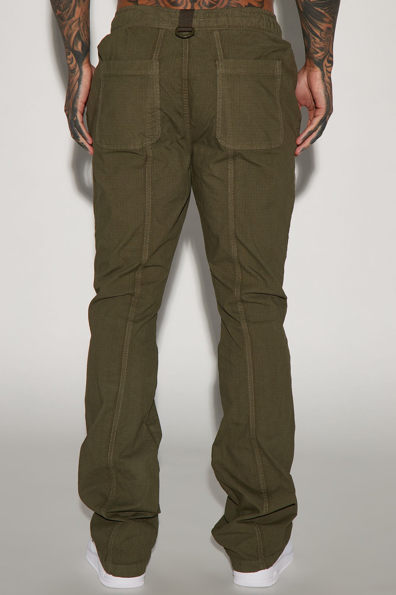 Do It Anyway Stacked Slim Flare Pants - Olive - Image 5