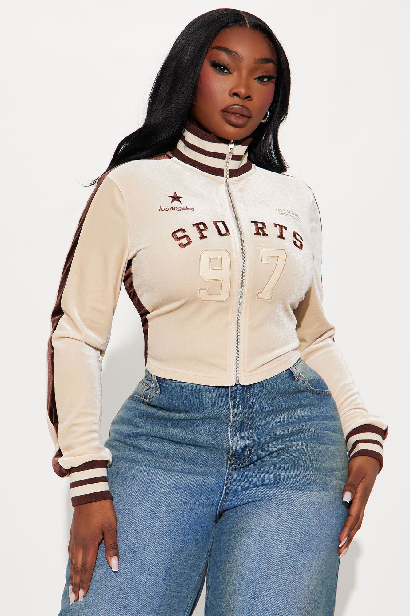 All Star Sports Club Velour Jacket - Taupe - Image 5