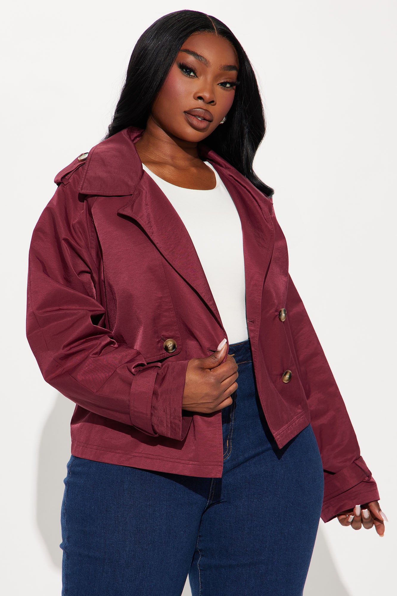 Karina Cropped Trench - Burgundy - Image 5