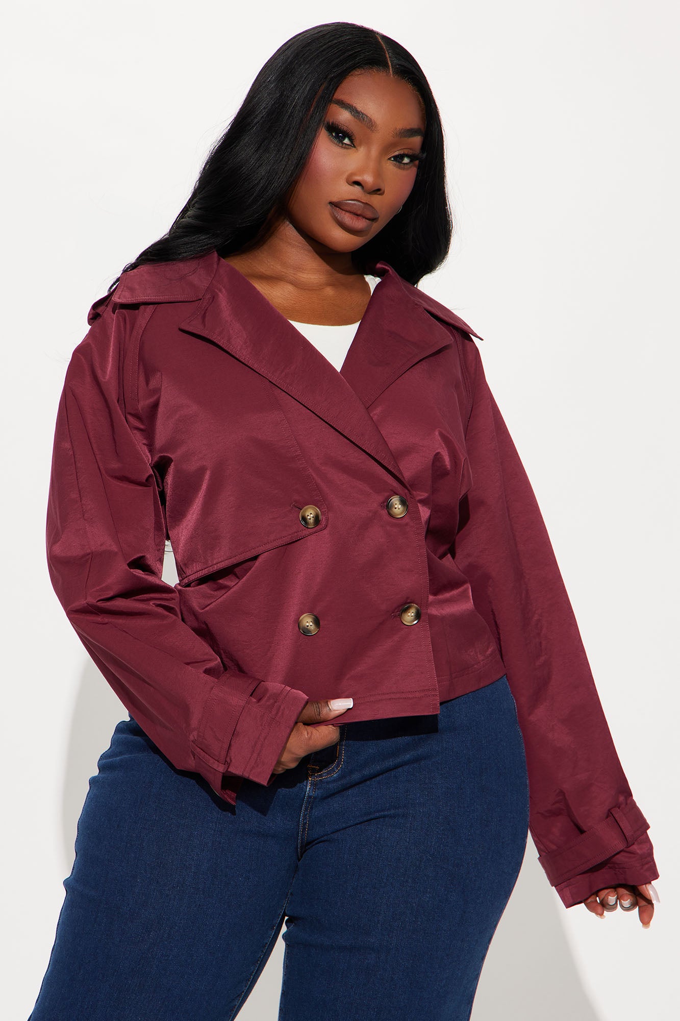 Karina Cropped Trench - Burgundy - Image 7