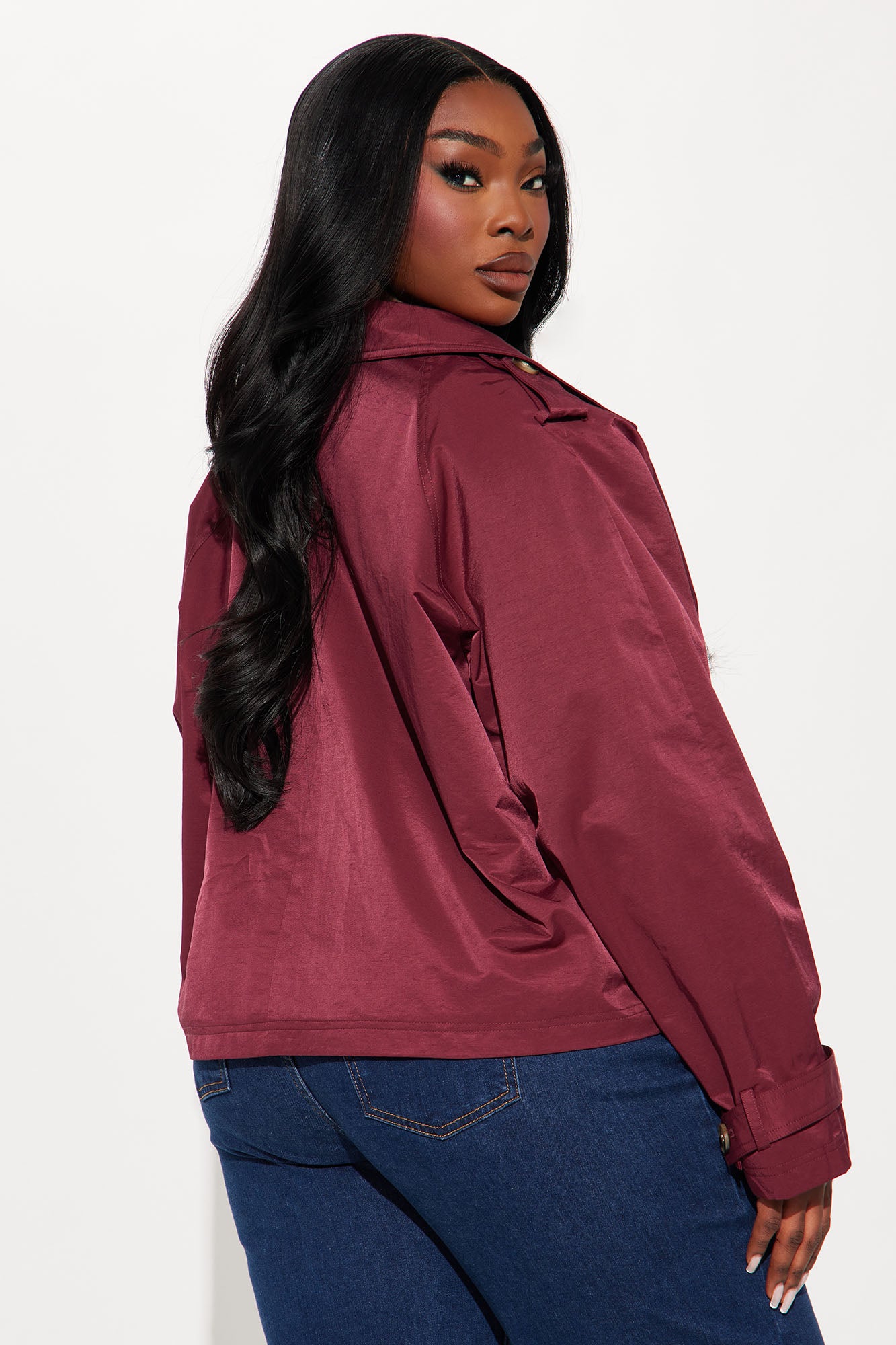 Karina Cropped Trench - Burgundy - Image 8