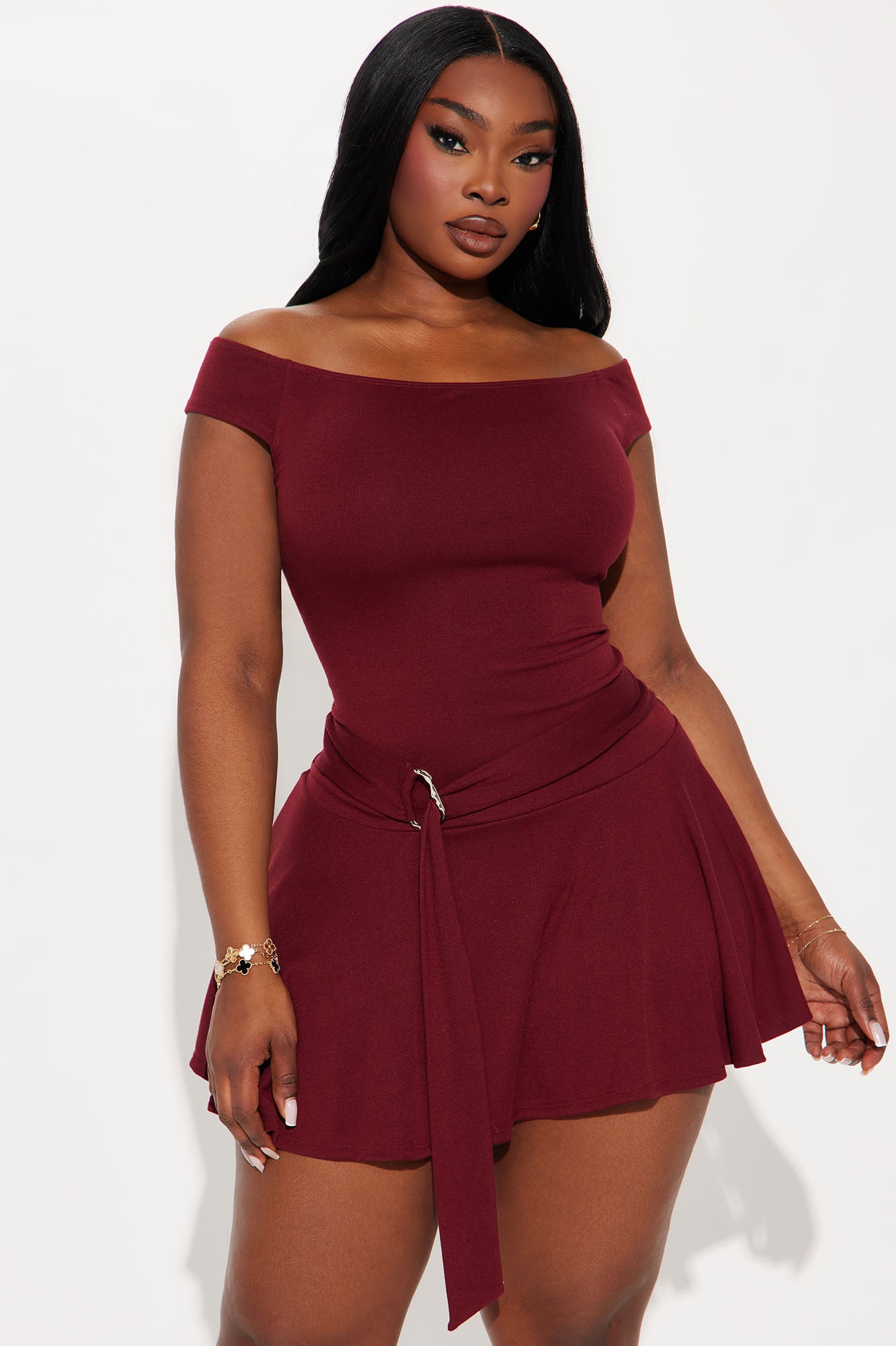 Zaya Off Shoulder Mini Dress - Wine - Image 5