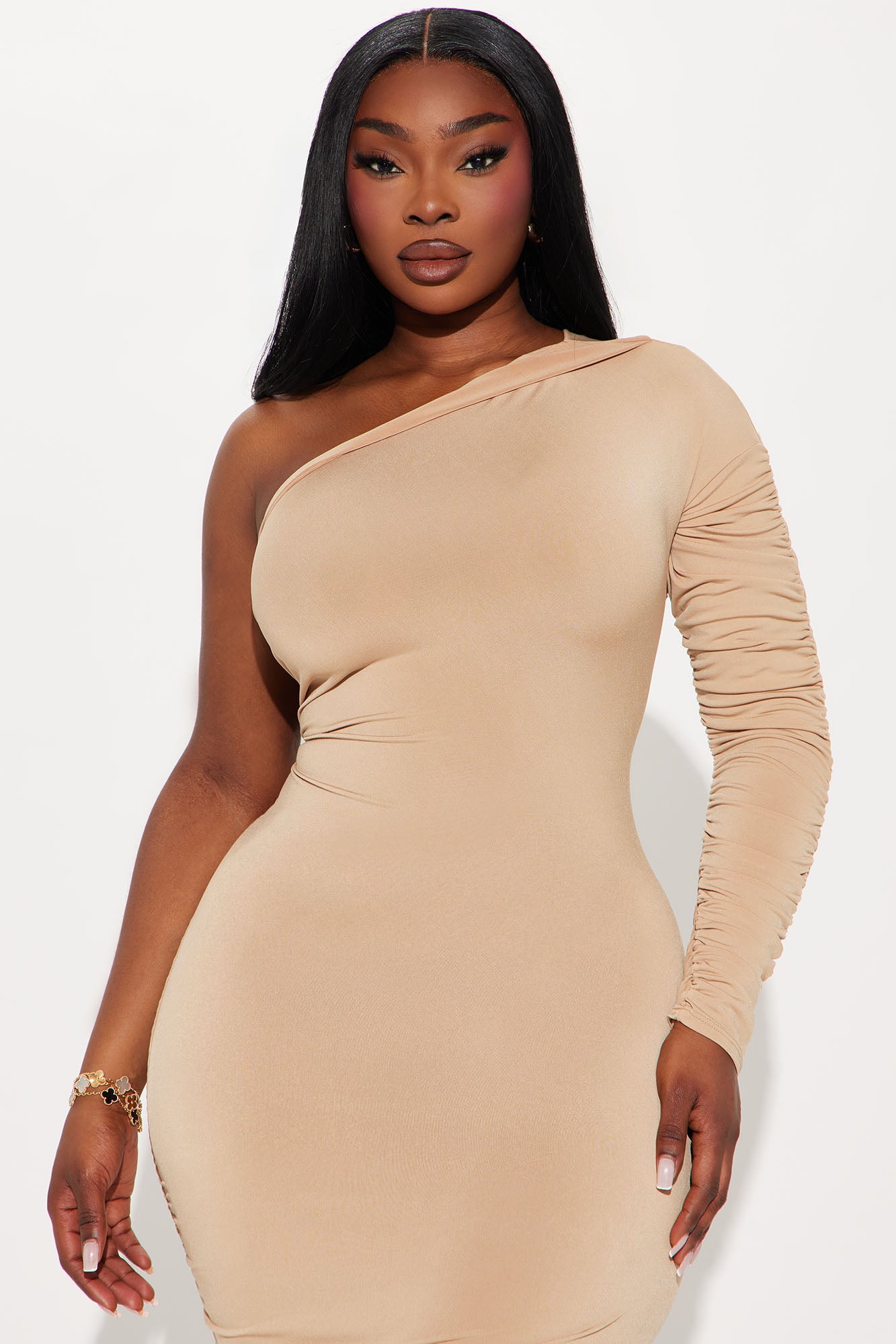 Take Me Out Ruched Maxi Dress - Taupe - Image 5