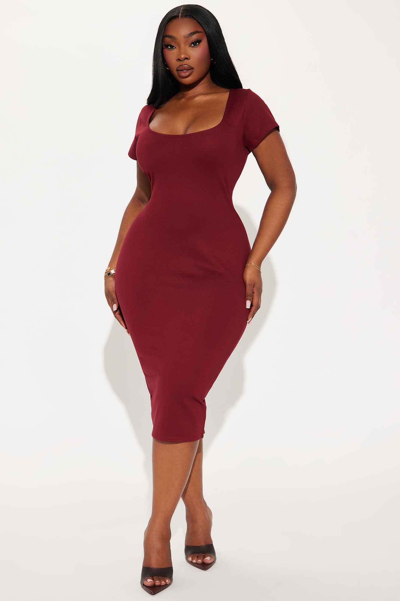 All The Gossip Scoop Neck Midi Dress - Wine - Image 4