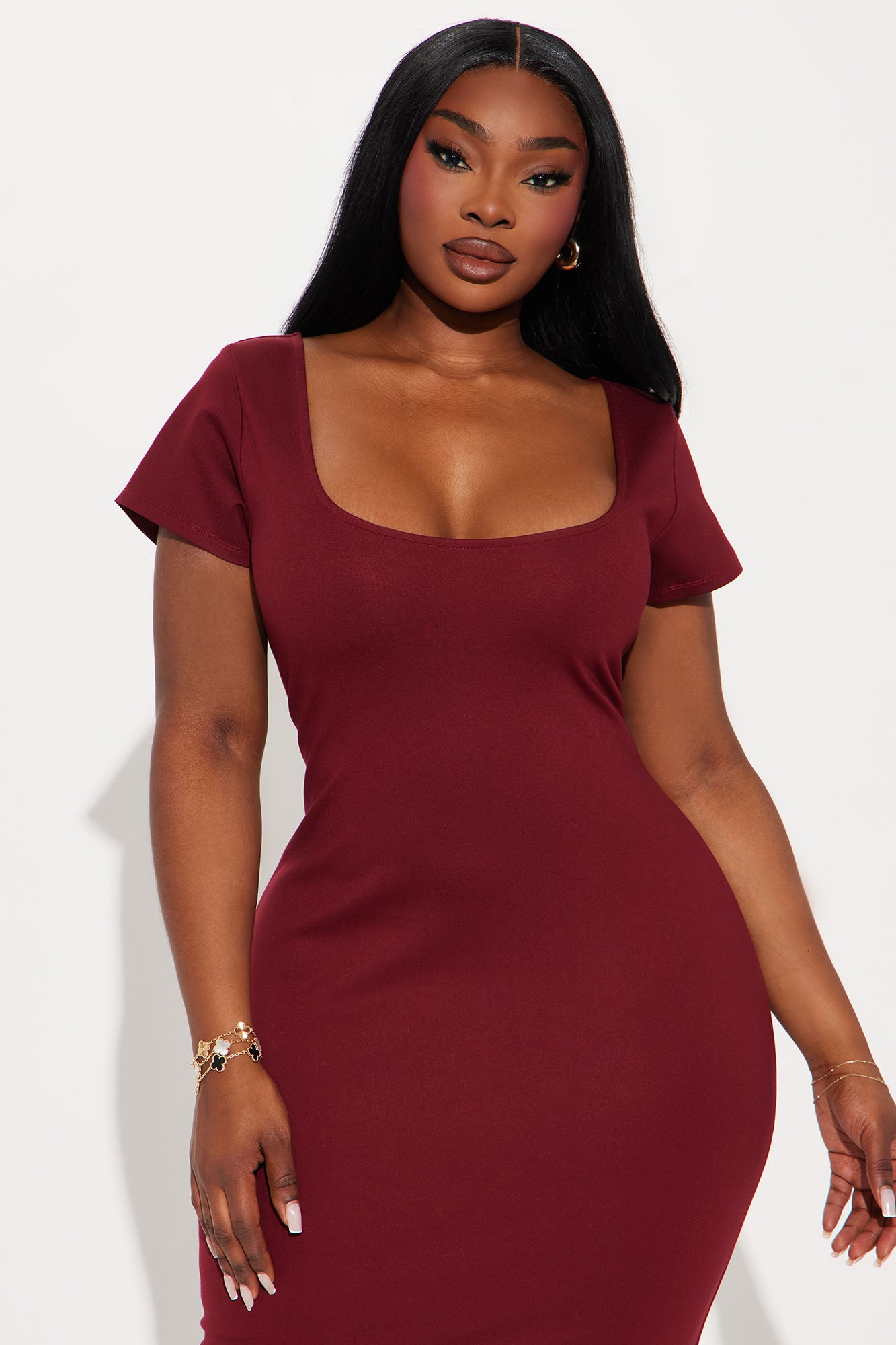 All The Gossip Scoop Neck Midi Dress - Wine - Image 5