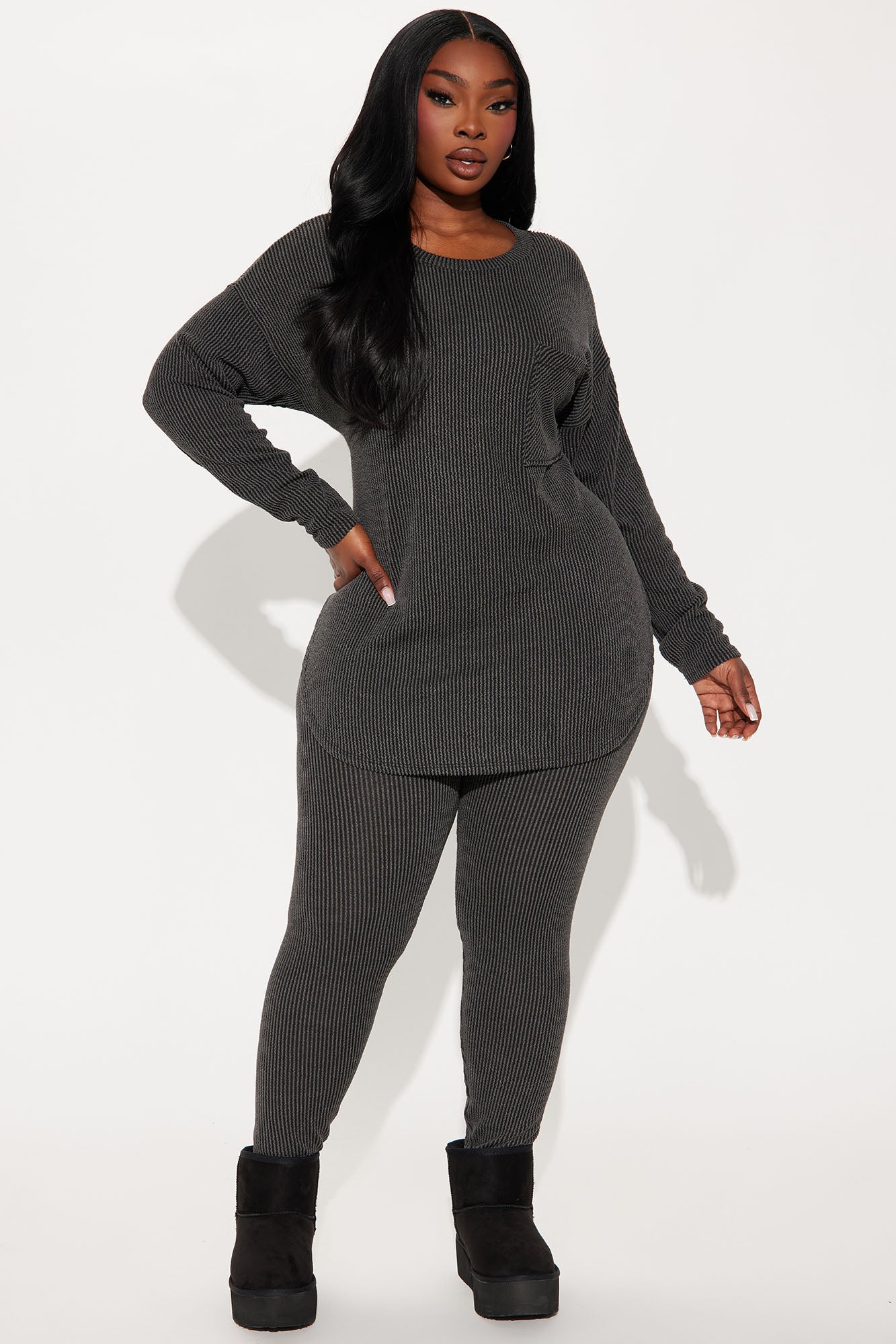 weekend Cozy Legging Set - Charcoal - Image 4