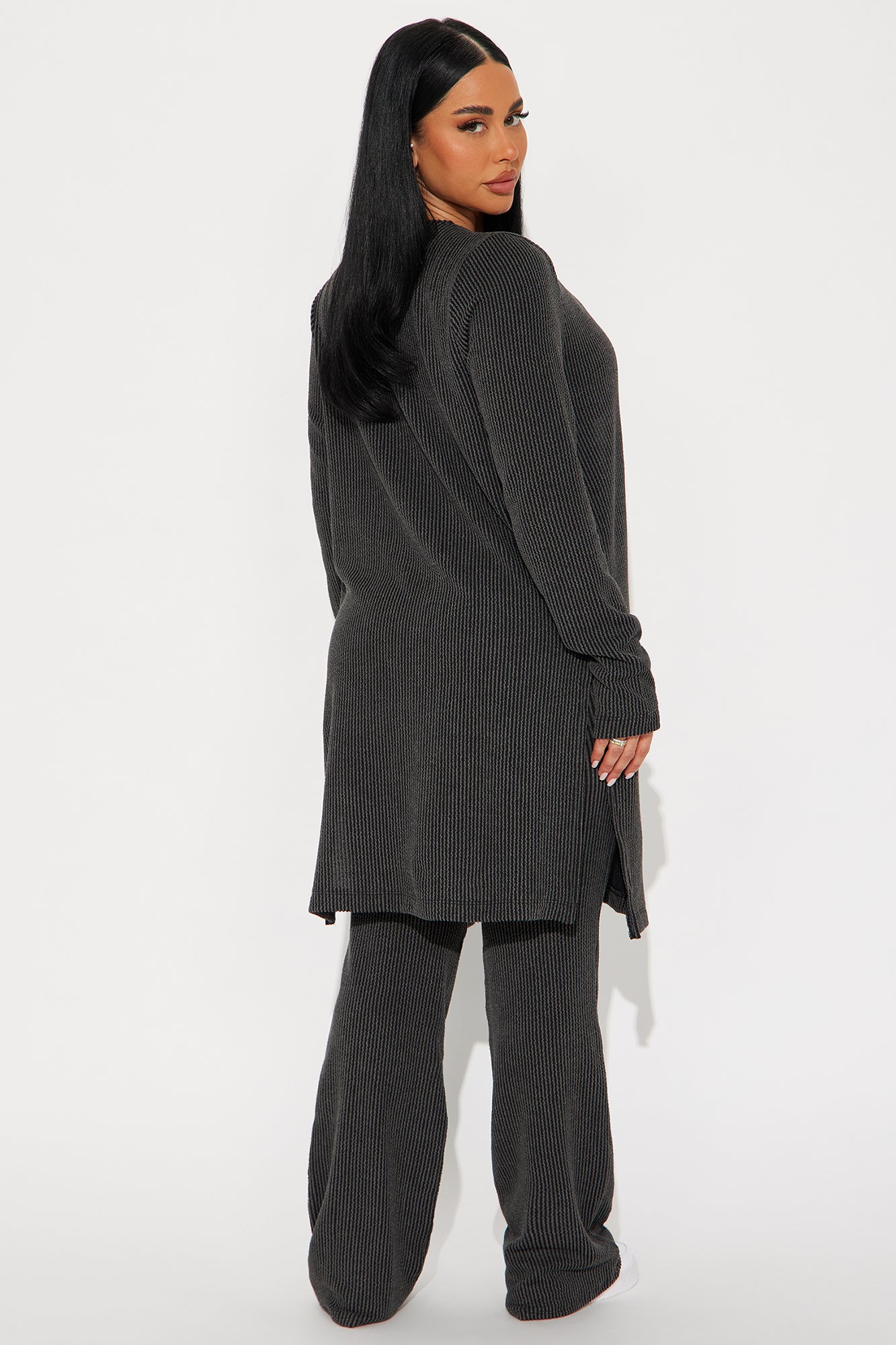 Weekend Vibe Ribbed 3 Piece Pant Set - Charcoal - Image 3