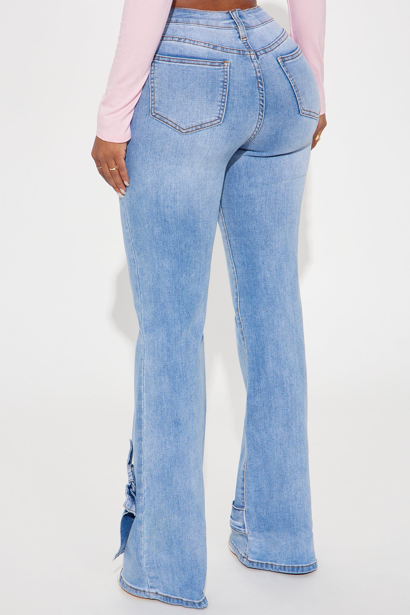 Brielle Bow Straight Leg Jeans - Light Wash - Image 3
