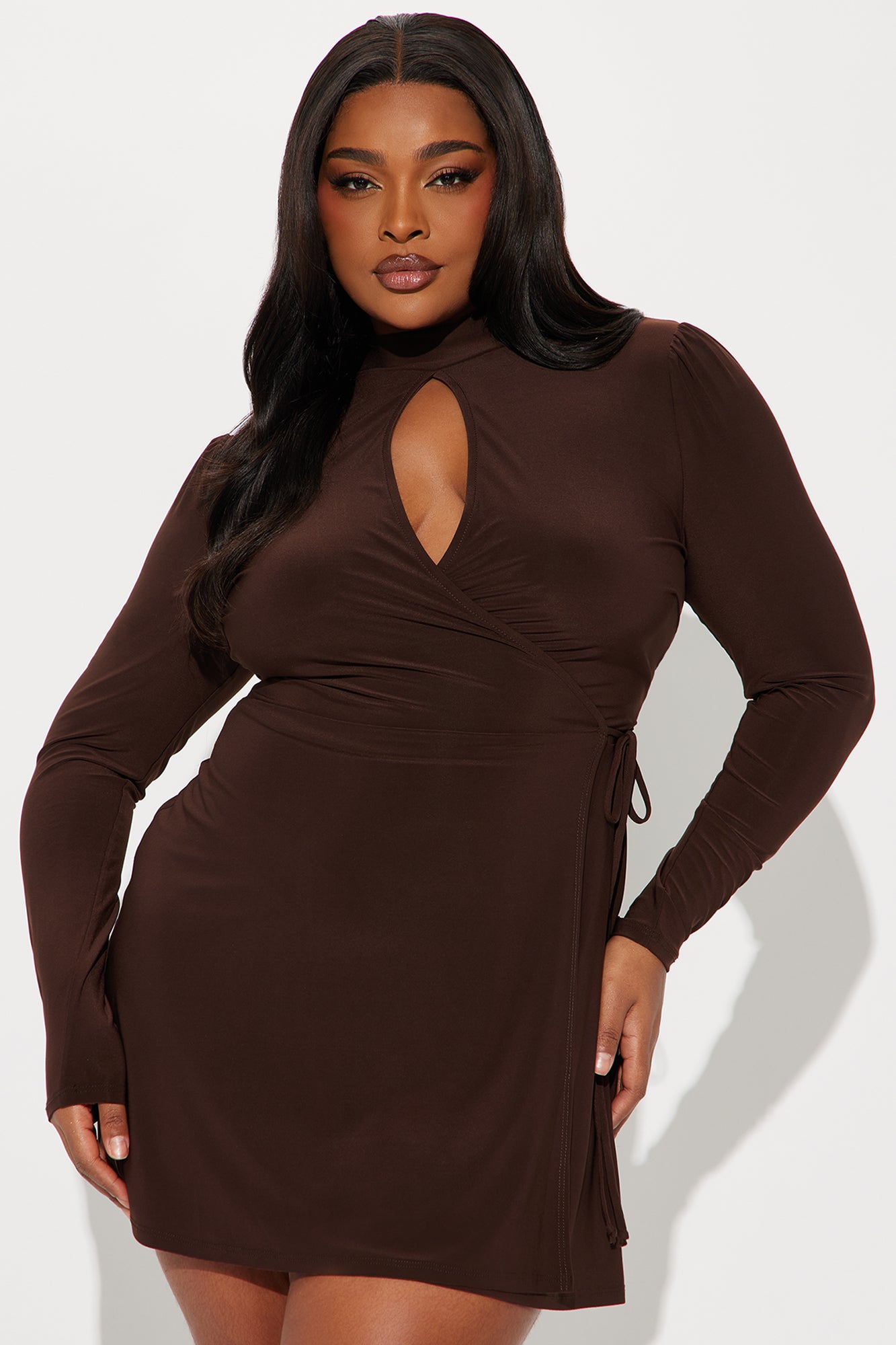 Zarina Wrap Mini Dress - Chocolate - Image 5