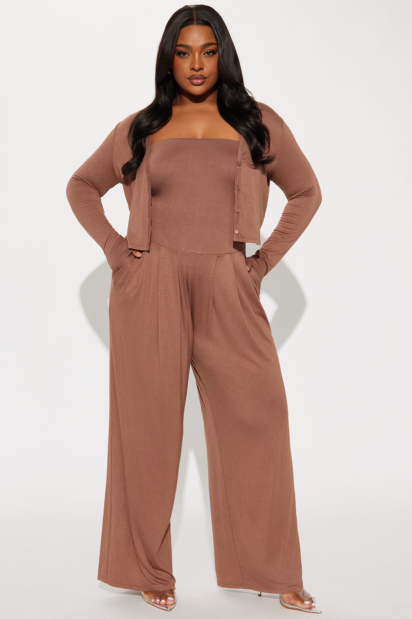Snuggle Up Jumpsuit Set - Brown - Image 5