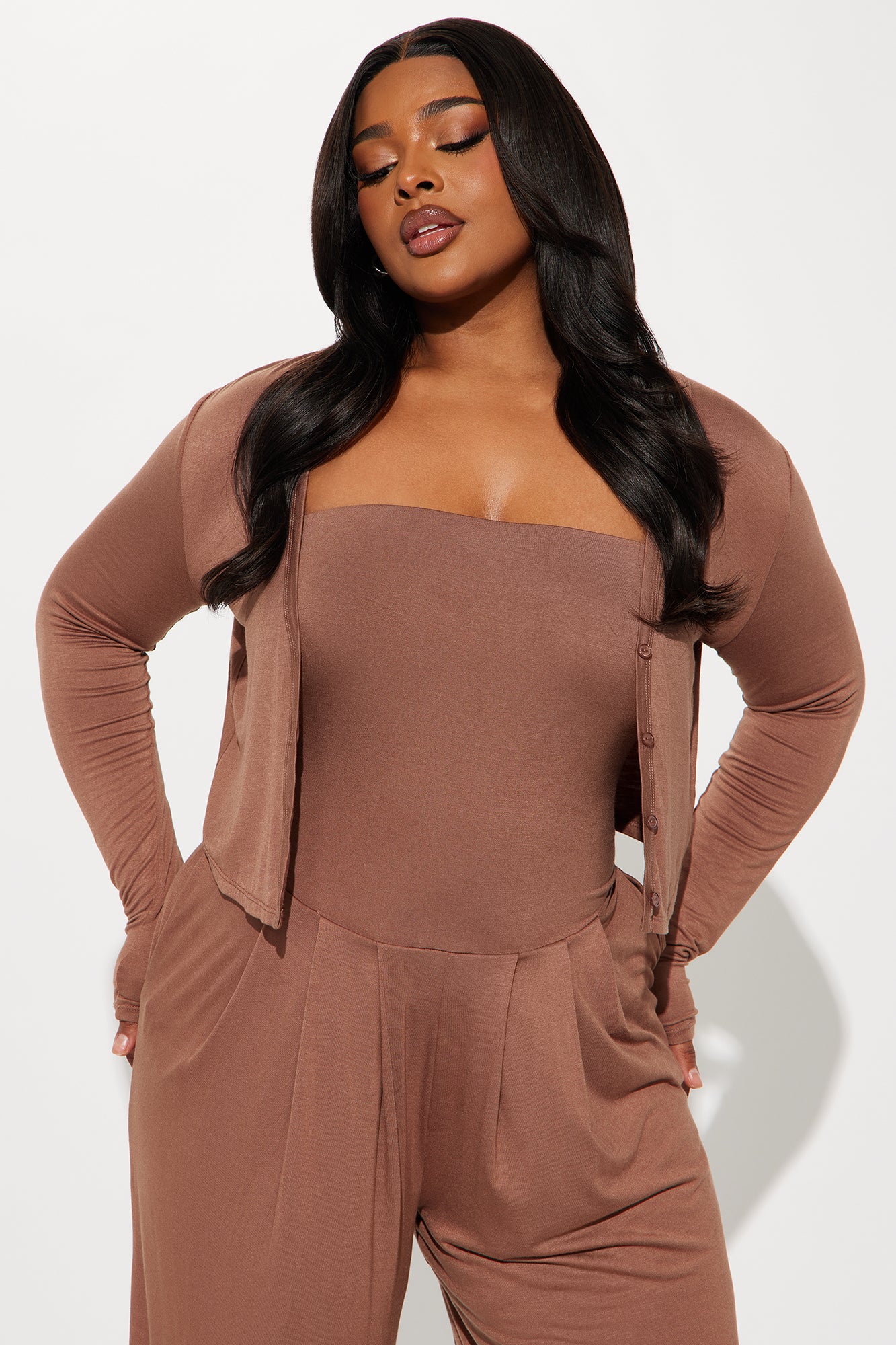 Snuggle Up Jumpsuit Set - Brown - Image 6