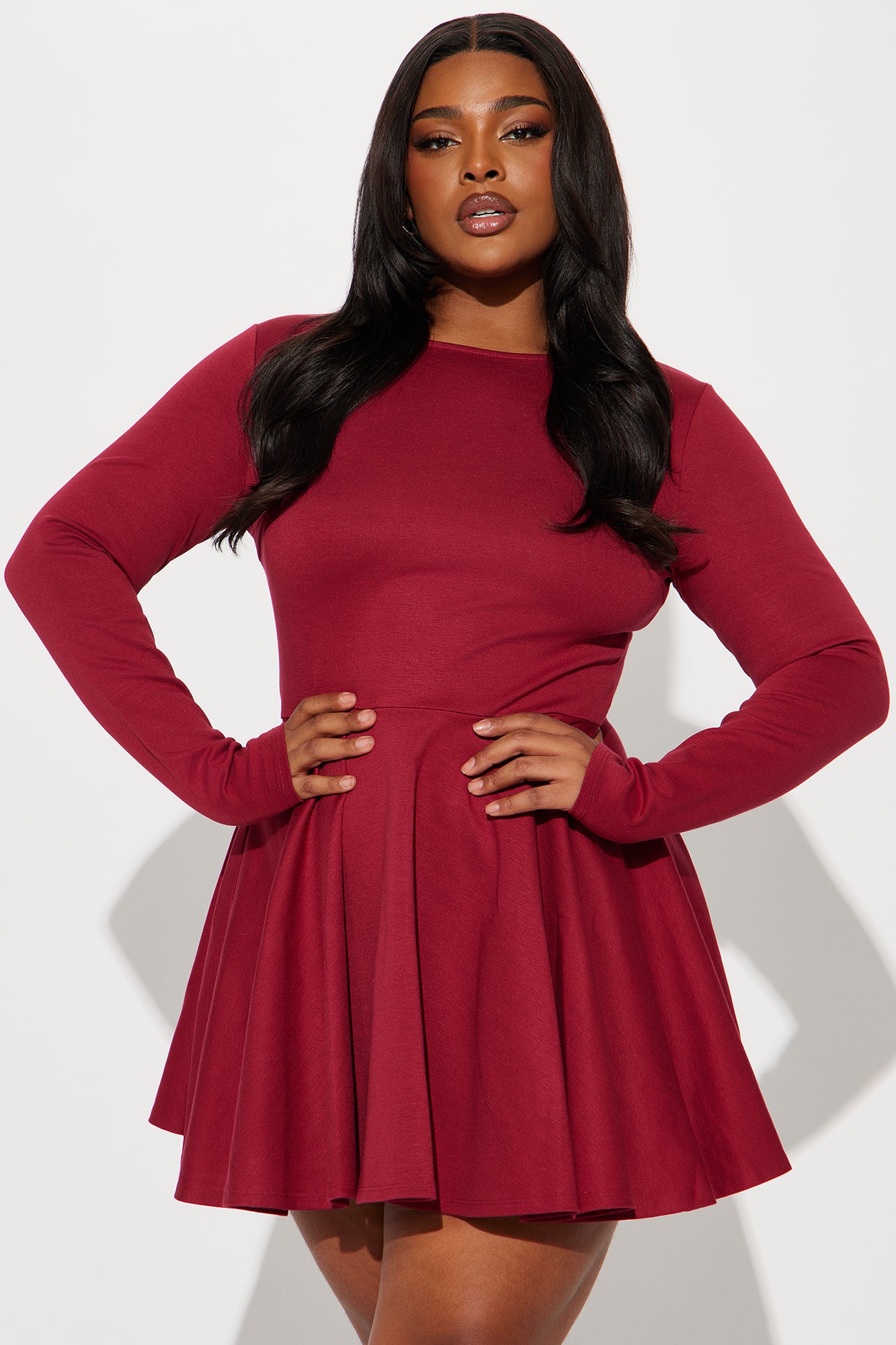 Zayla Pleated Mini Dress - Wine - Image 5