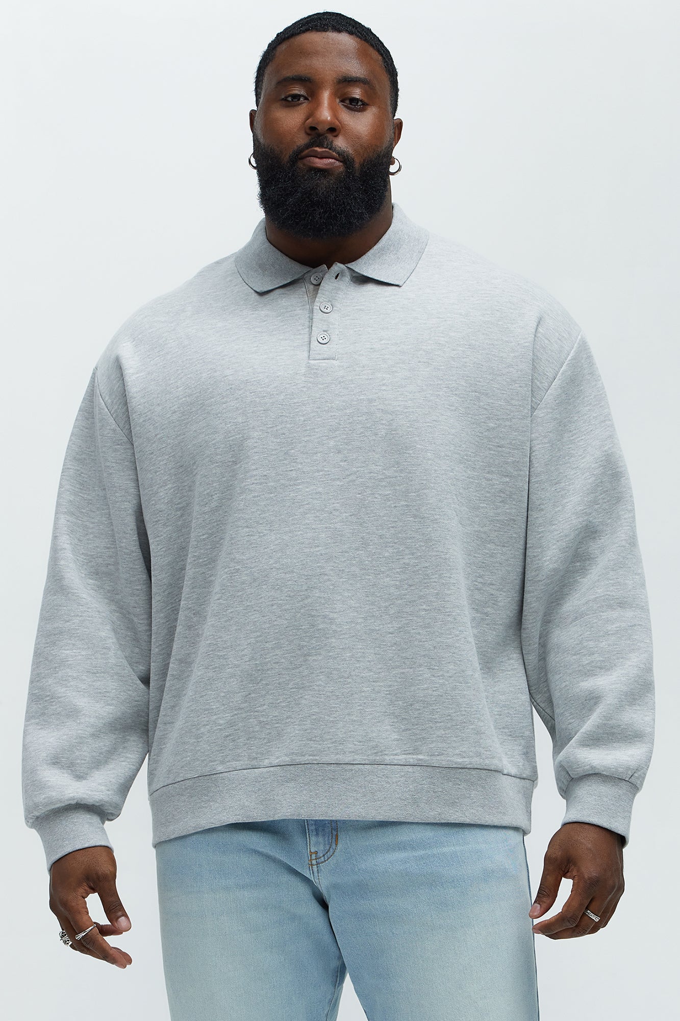 Tyson Fleece Long Sleeve Polo - Heather Grey - Image 4