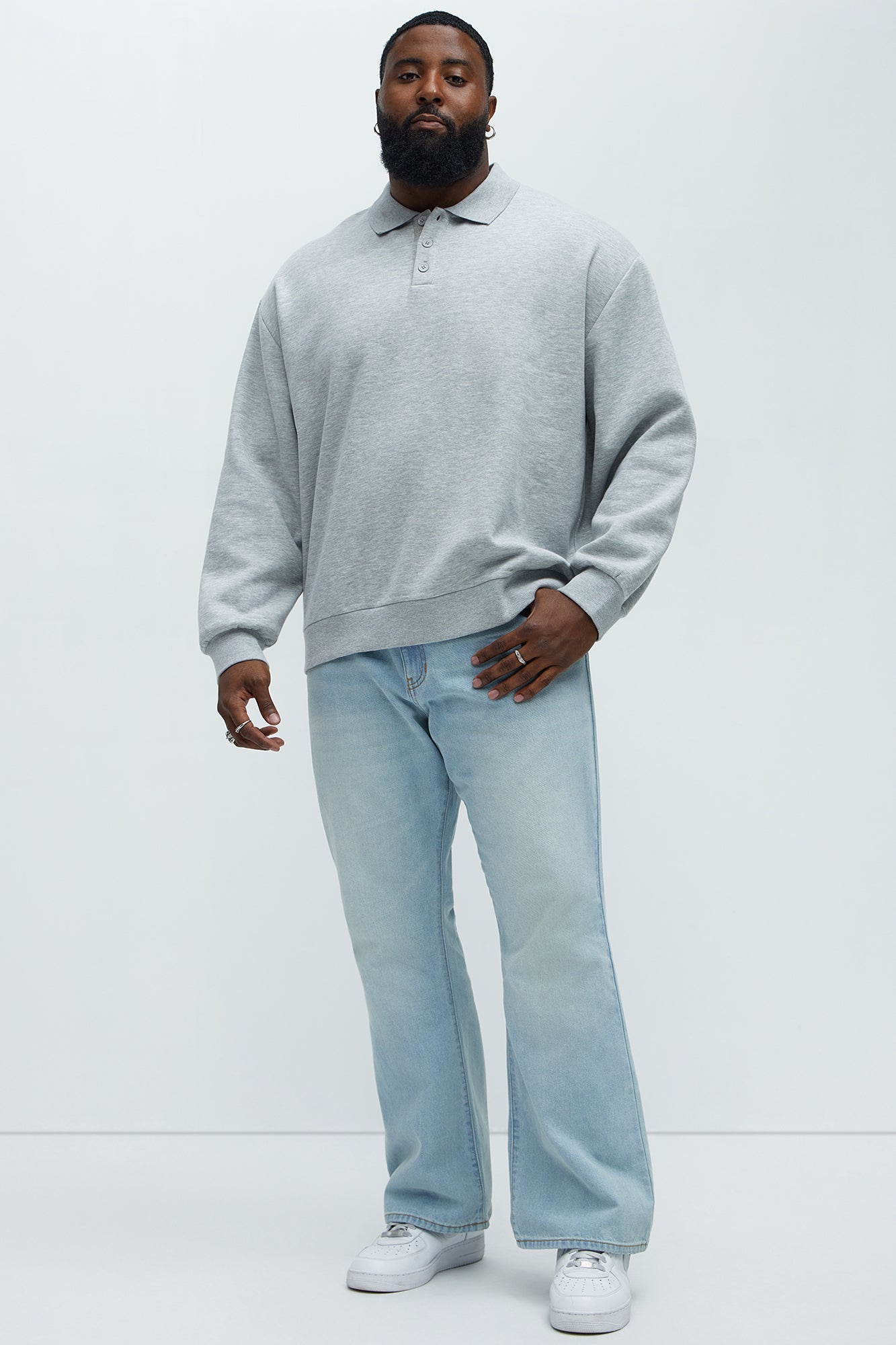 Tyson Fleece Long Sleeve Polo - Heather Grey - Image 5