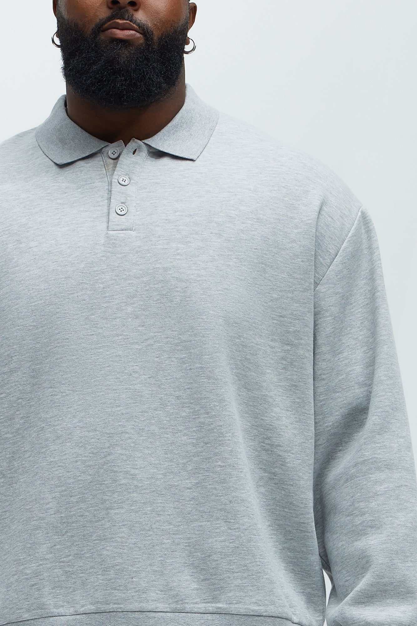 Tyson Fleece Long Sleeve Polo - Heather Grey - Image 6